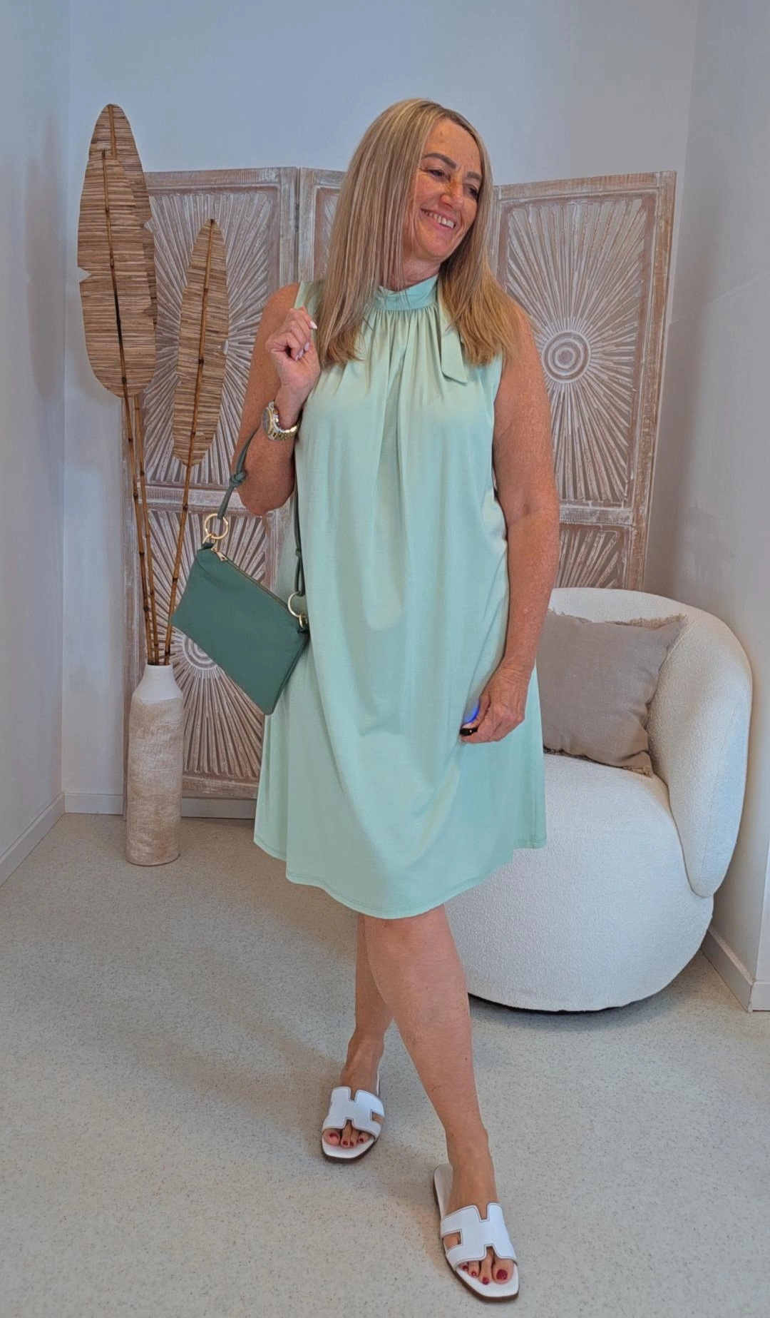 SOMMER KLEID OTTILIA UNI SCHLEIFE Vicose Made in Italy 34 - 42
