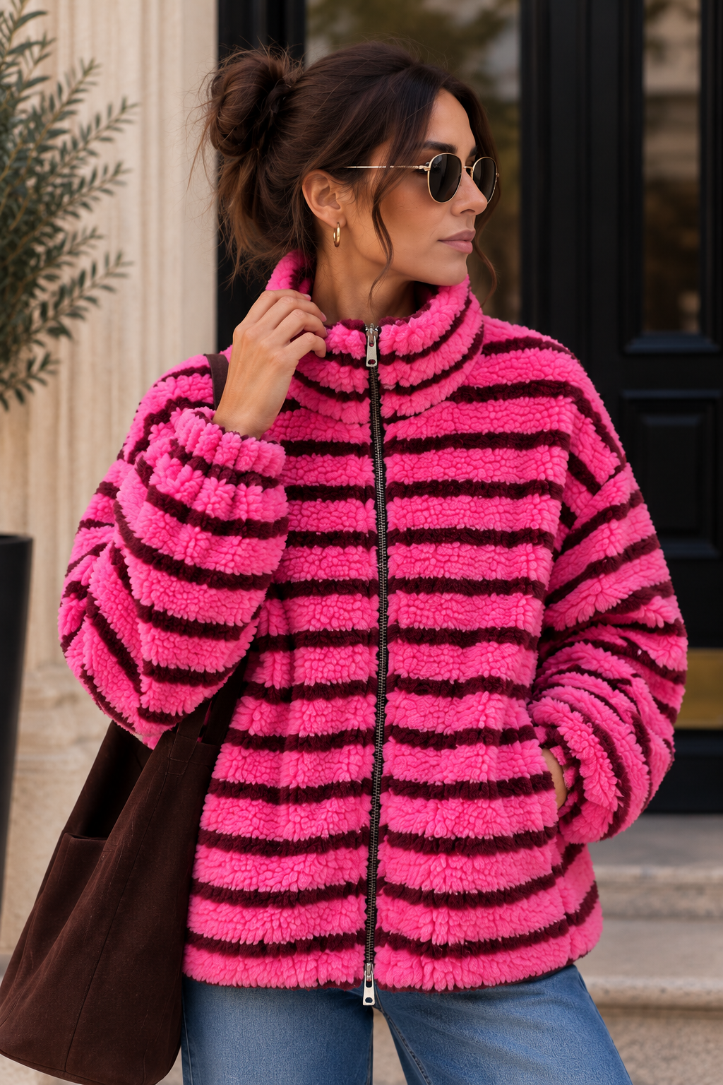 Kuschelige Teddyjacke mit Streifen I TJ0068 I Made in Italy 34-40/42