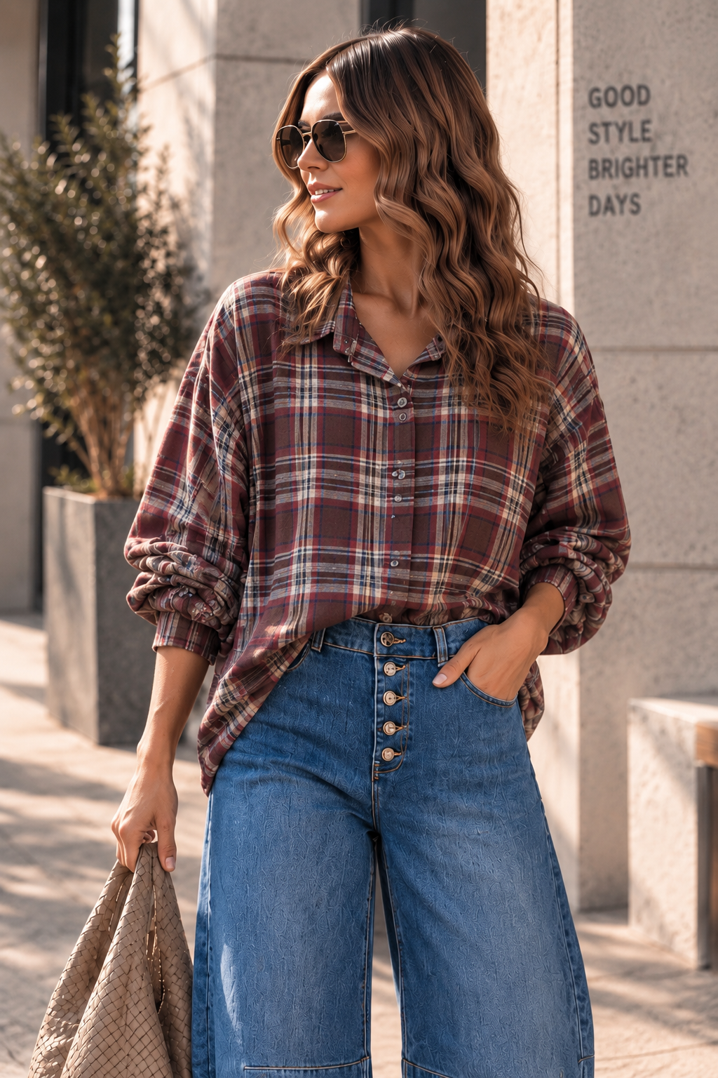 Oversize-Karo-Bluse I BL0139 I Made in Italy Gr. 34-44