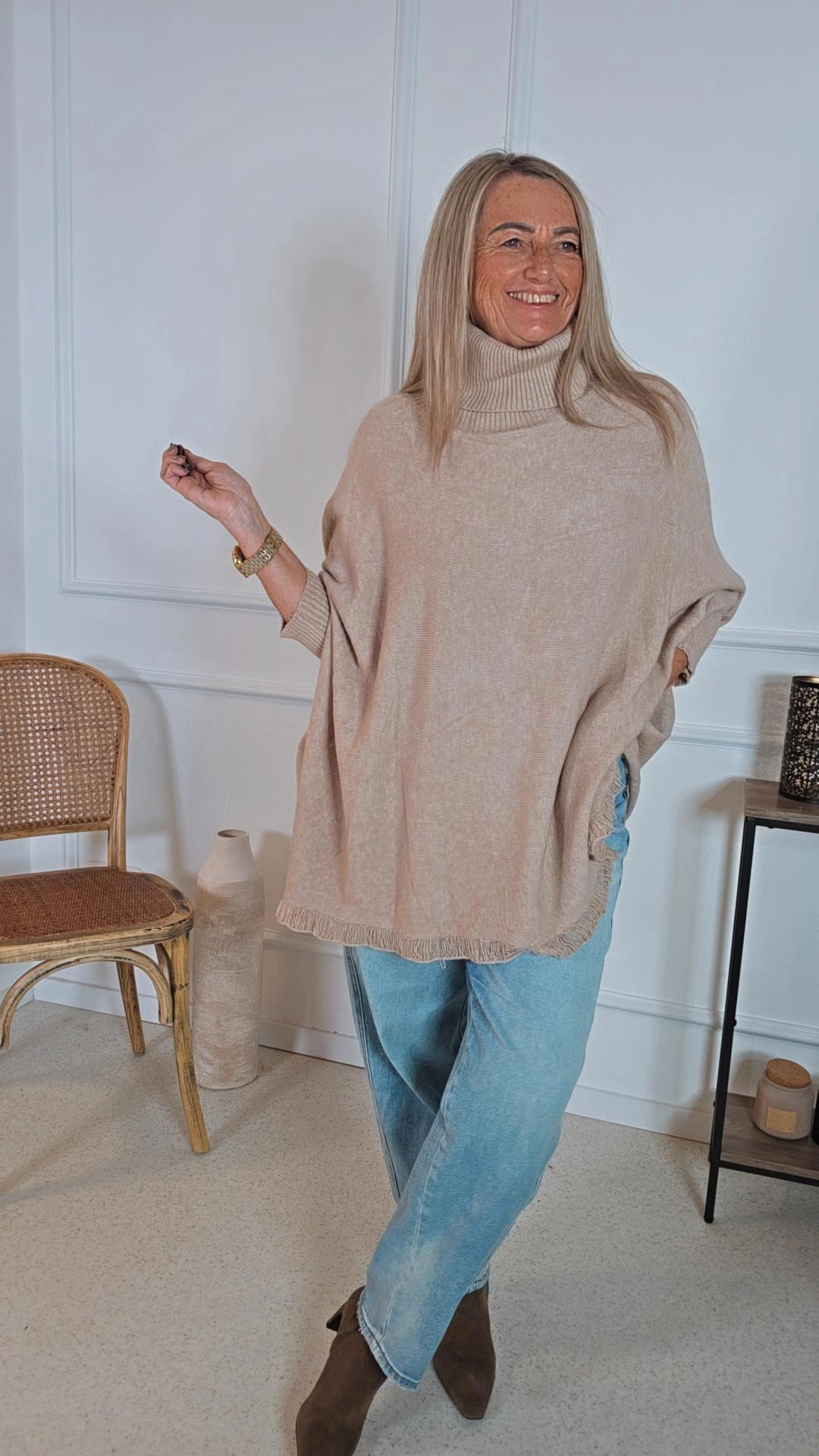 FEINSTRICK ROLLKRAGEN PULLOVER DORO 34- 44 Made in Italy Wolle