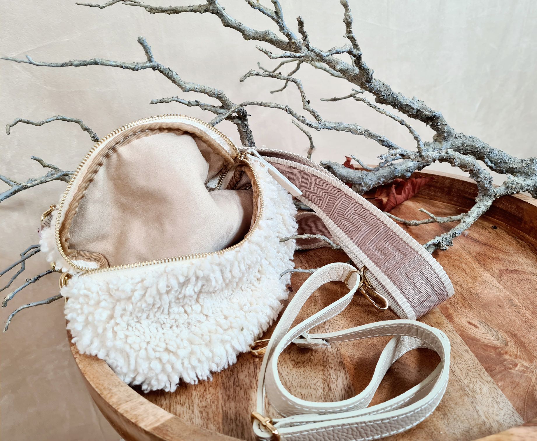 BAUCHTASCHE TEDDY M AURI CREME Umhängetasche mit Leder Made in Italy BAUCHTASCHE TEDDY M AURI CREME Umhängetasche mit Leder Made in Italy