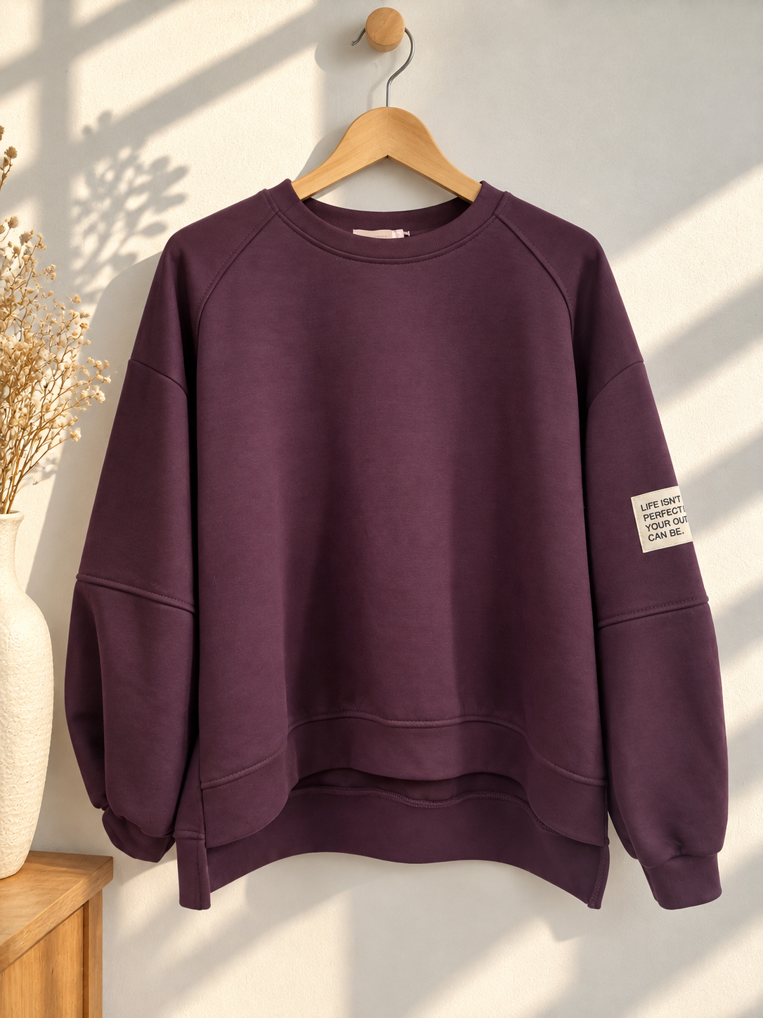 Butterstoff-Sweatshirt uni mit Statement-Patch – SW0094 Made in Italy Gr 34-42