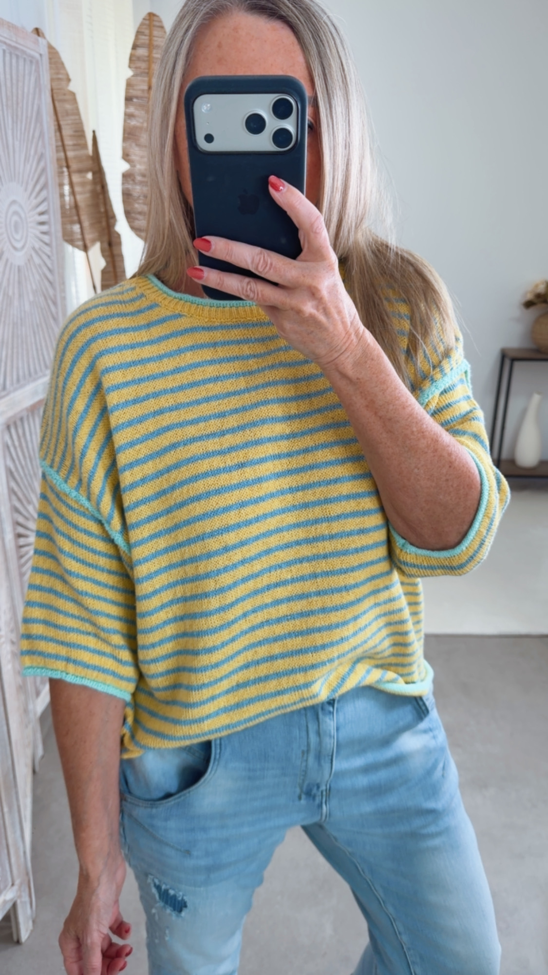 Strickshirt Salo Stripes Made in Italy 34-42 Kurzarm Pullover