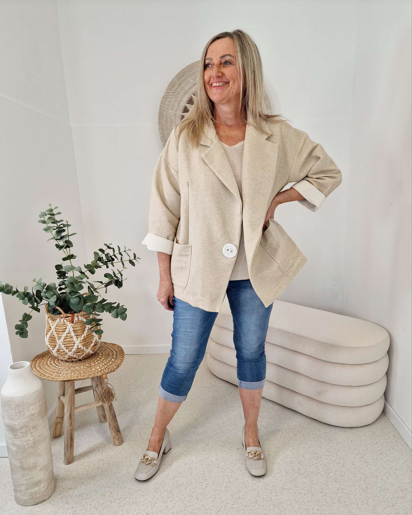 BLAZER RENE BEIGE 34-42/44 Made in Italy Oversize Anzug Jacke BLAZER RENE BEIGE 34-42/44 Made in Italy Oversize Anzug Jacke