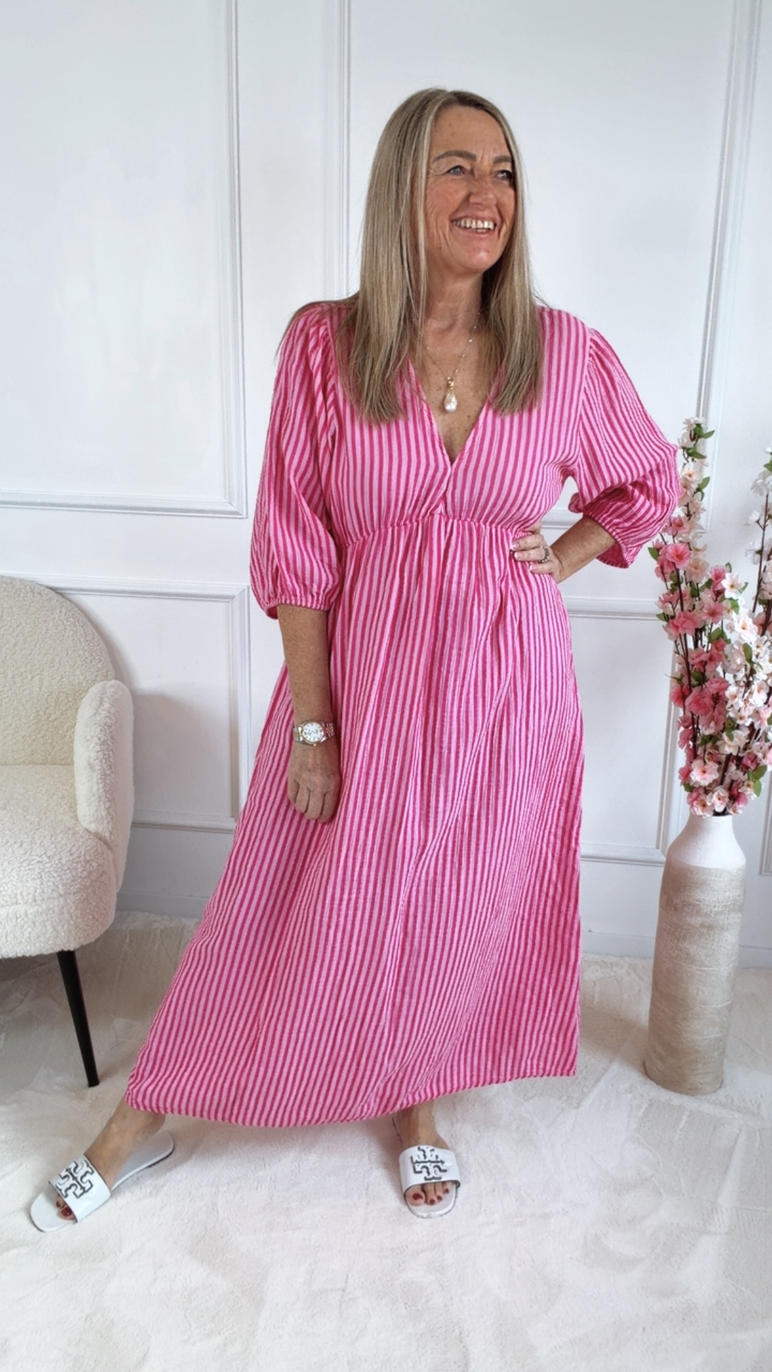 🌸💗MUSSELIN KLEID HANNAH STREIFEN Made in Italy 34-42