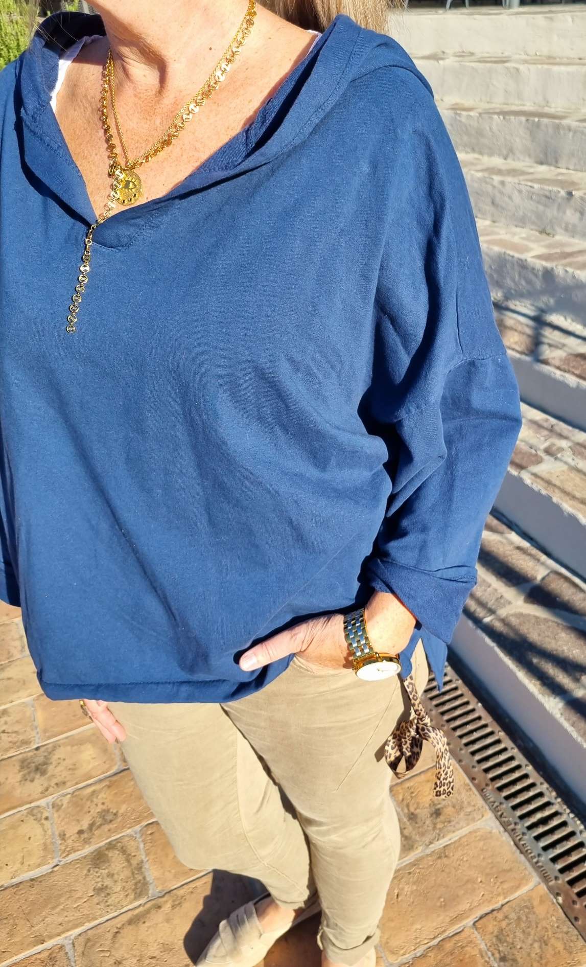 HOODIE NAOMI BLAU Sweater Kapuze Made in Italy 34-42 Longsleeve Pullover LEO Leopard HOODIE NAOMI BLAU Sweater Kapuze Made in Italy 34-42 Longsleeve Pullover LEO Leopard