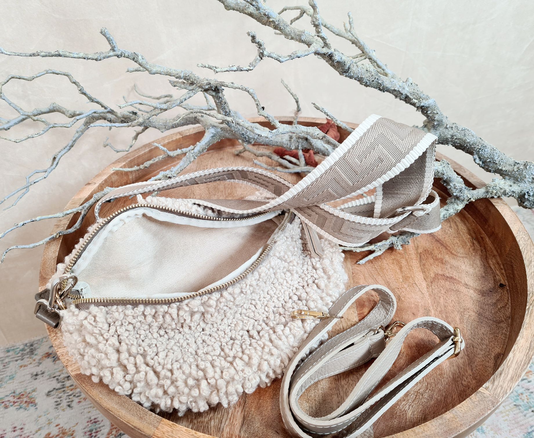BAUCHTASCHE TEDDY M AURI BEIGE Umhängetasche mit Leder Made in Italy BAUCHTASCHE TEDDY M AURI BEIGE Umhängetasche mit Leder Made in Italy