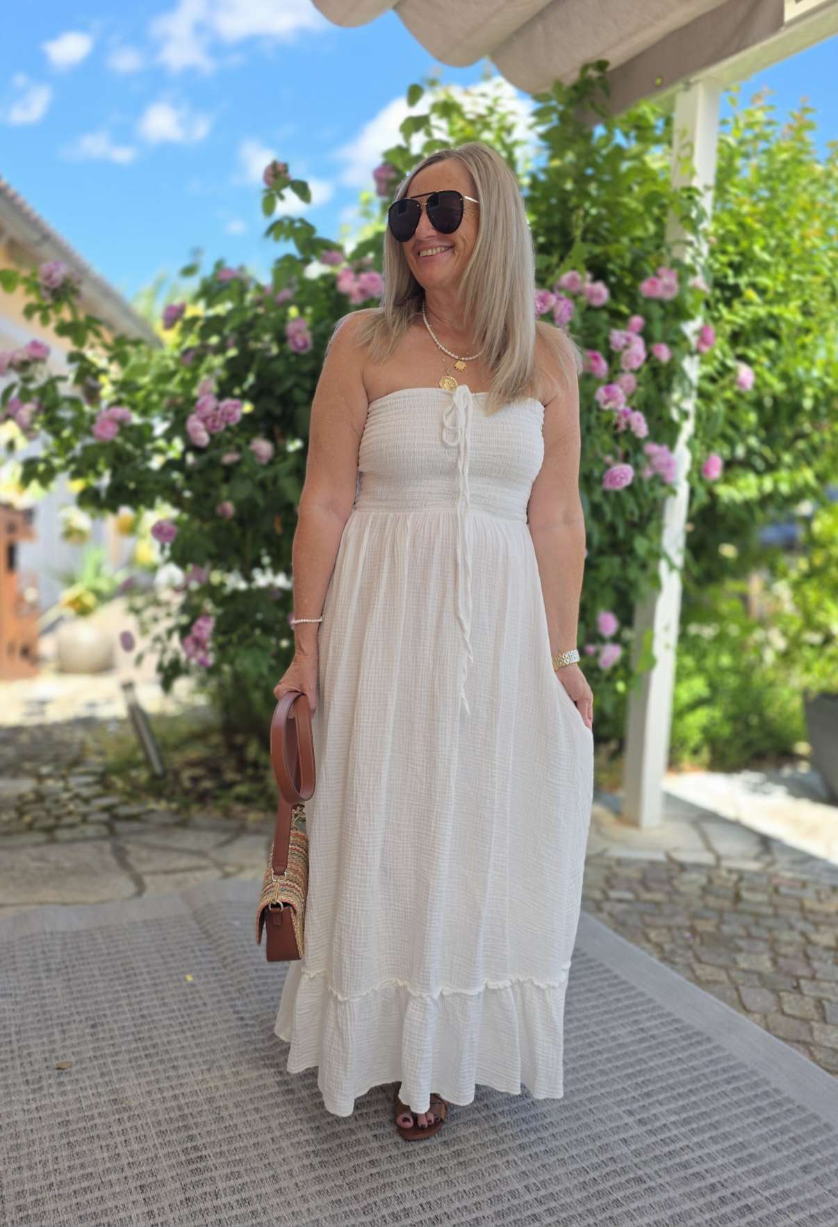 MUSSELIN KLEID LANZAROTE TRÄGERLOS Italystyle 34-40