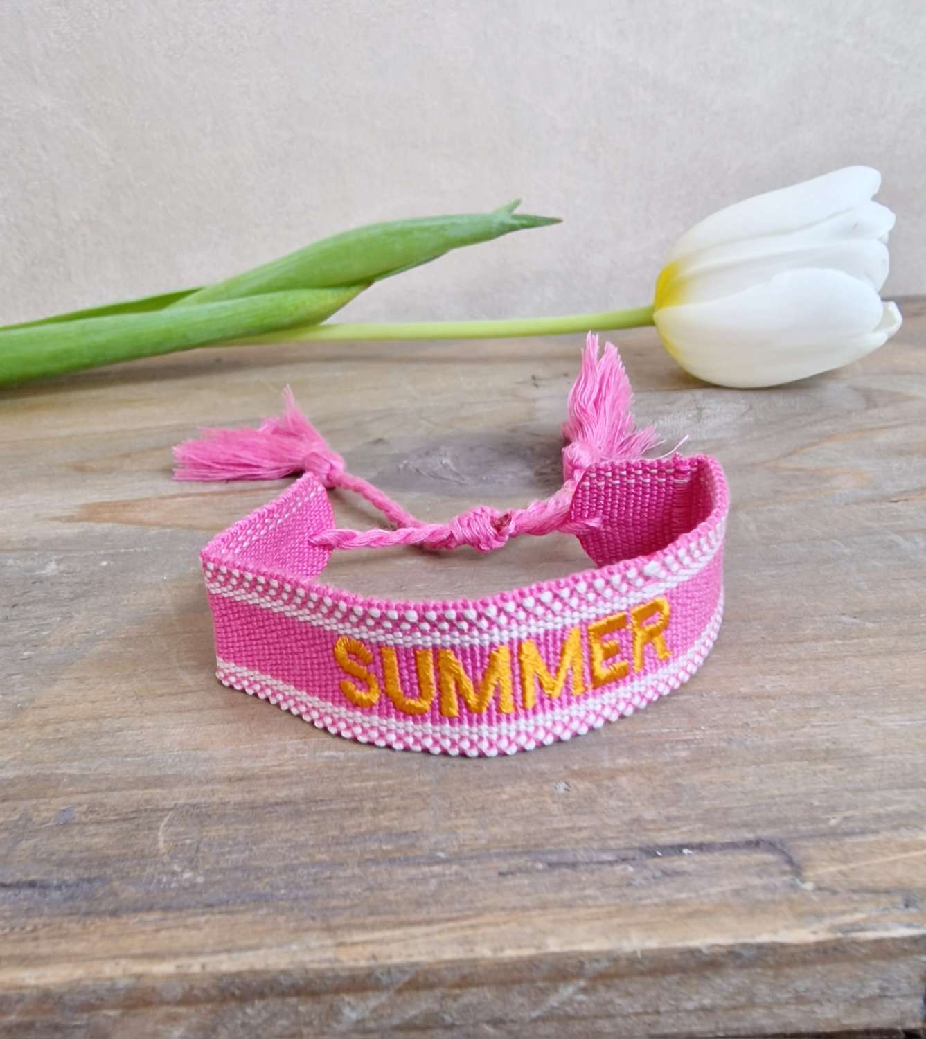 ARMBAND BRACELET SUMMER BEACH VIBES Textil Pink Goldfarbig Webarmband