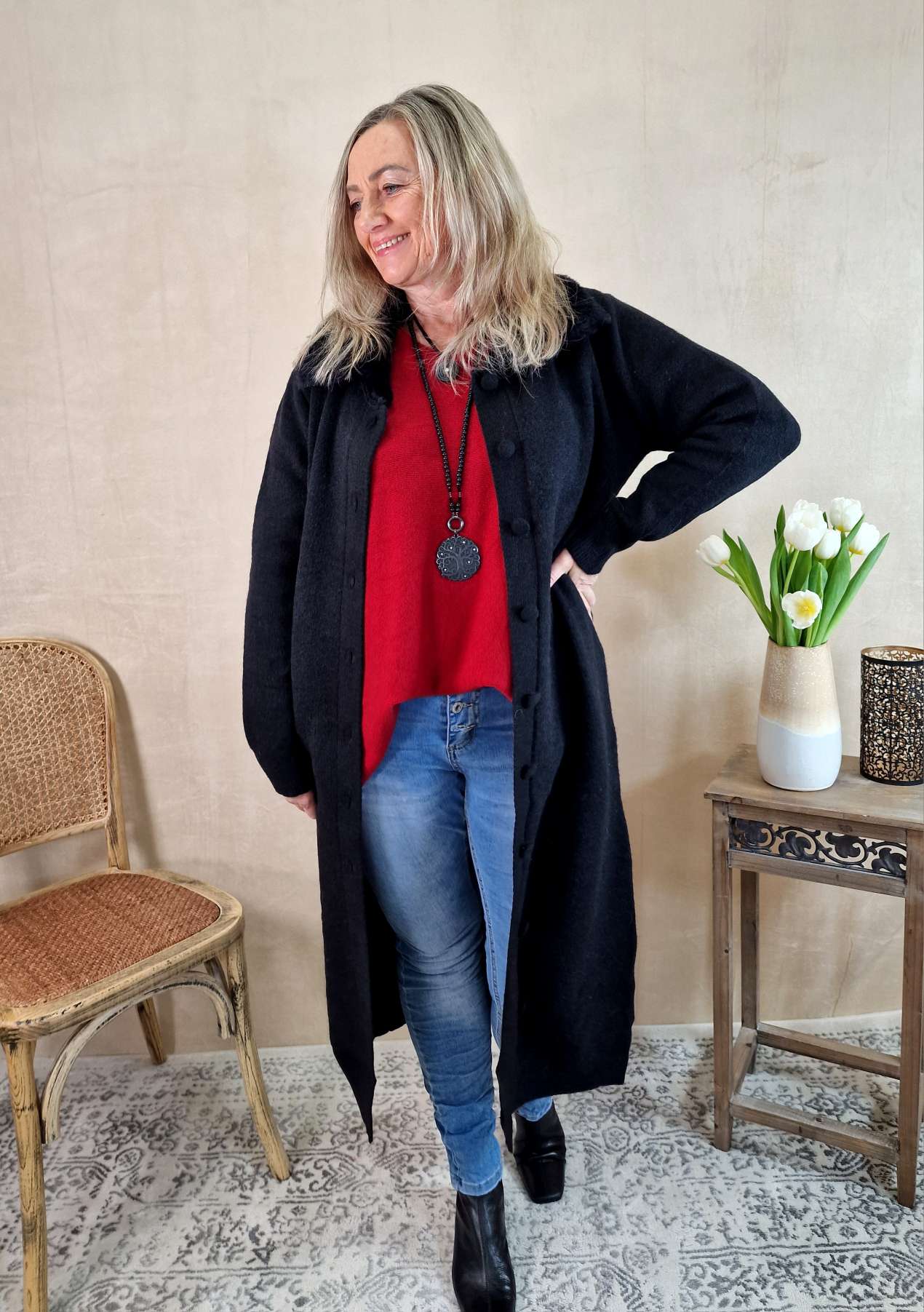 LUXURY KNIT COAT MIRINA SCHWARZ 34-42 Strickmantel Mantel Cardigen Italy Kollektion LUXURY KNIT COAT MIRINA SCHWARZ 34-42 Strickmantel Mantel Cardigen Italy Kollektion