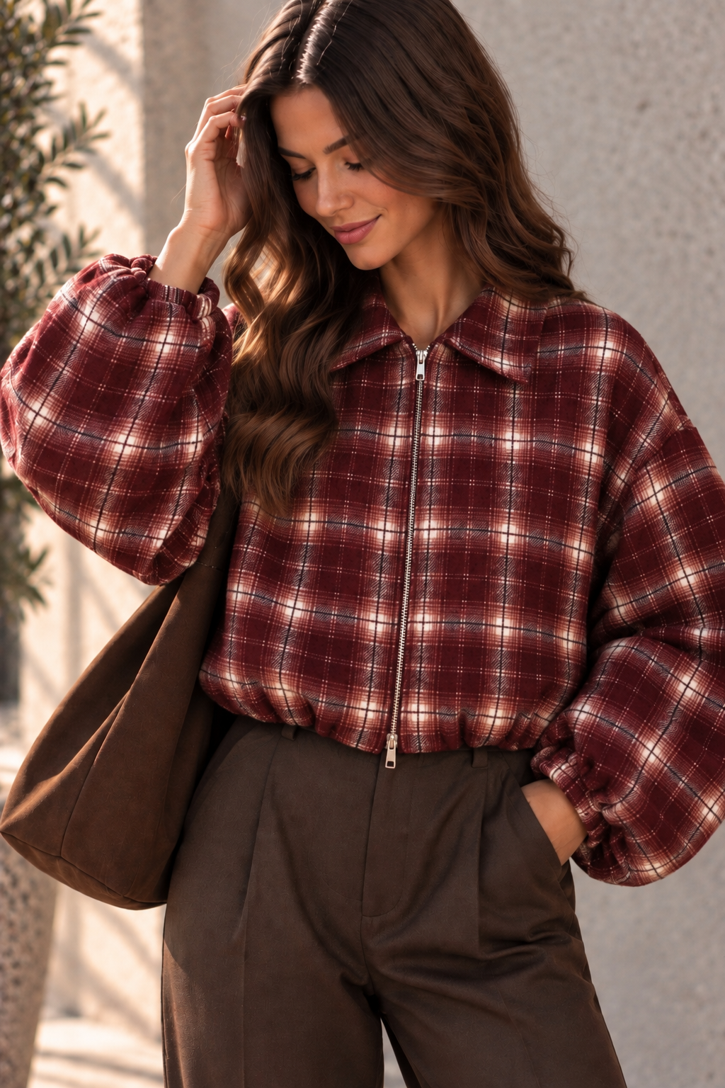 Flanell-Karojacke mit Ballonärmeln I J0133 I 34-44 I Made in Italy
