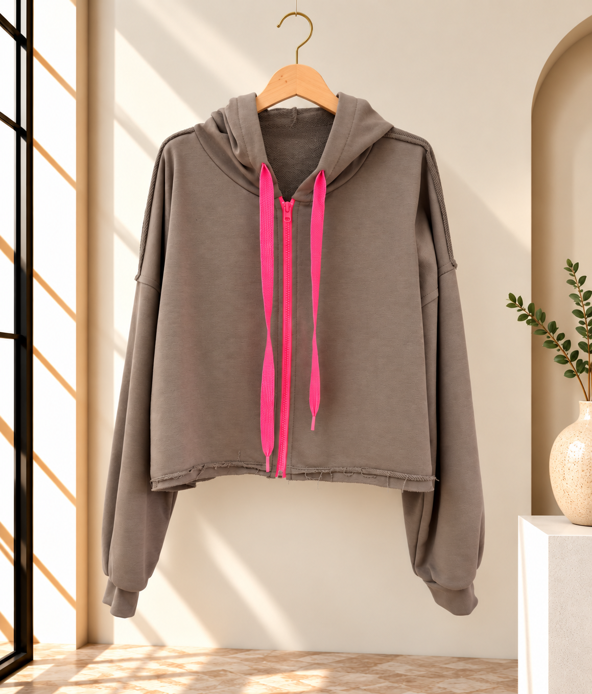 Cropped Kapuzenjacke im Used-Look I SJ0059 I Made in Italy 34-42