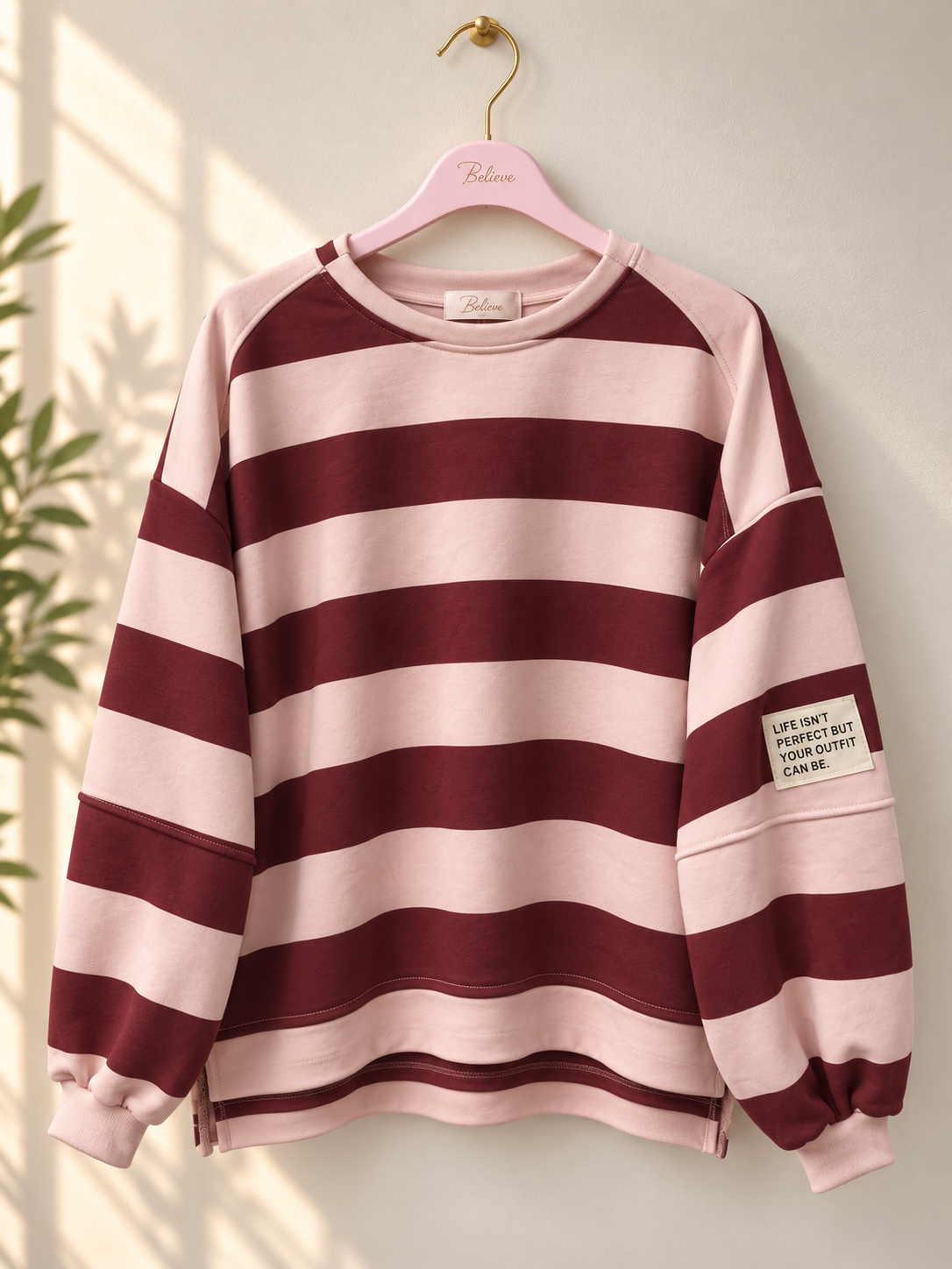Baumwoll Stripe Love Sweater mit PATCH I SW0128 I 34-42 / Made in Italy