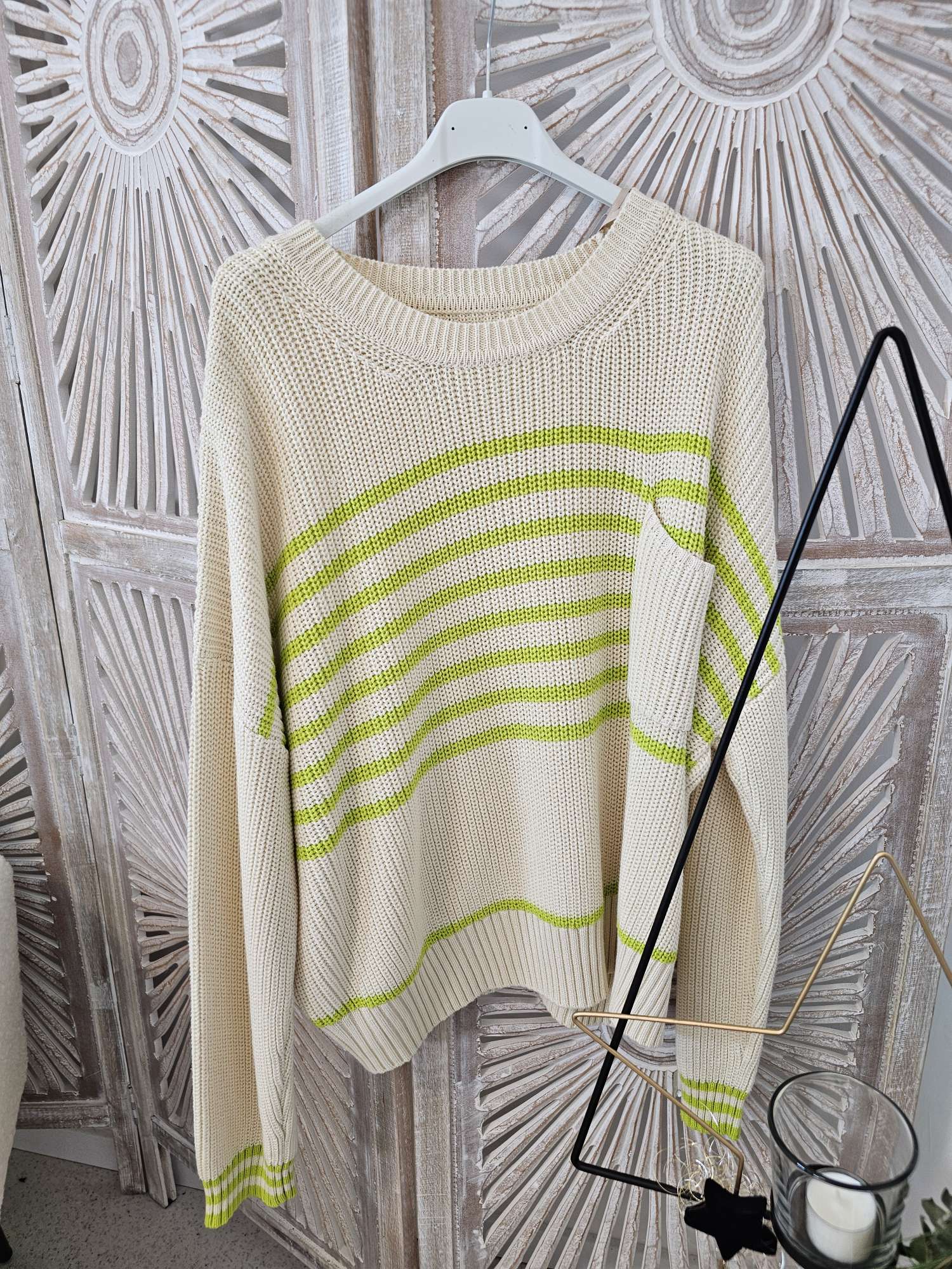 LIGHT KNIT SWEATER PIA STRIPES CREME  34-42 Italy Style Strickpullover Longsleeve STREIFEN 