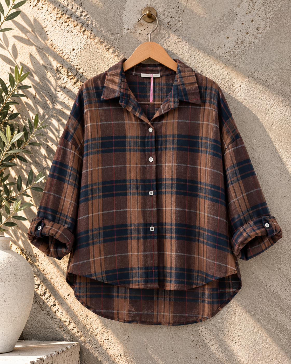 Cozy Flanell Karo Oversize-Bluse I BL0132 I 34-44 I Made in Italy