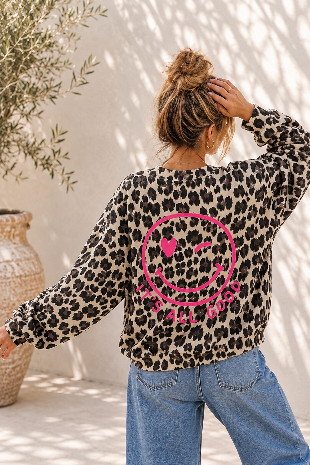 Sweatshirt „Happy Vibes NINA LEO“ – Made in Italy Gr. 34-42/44