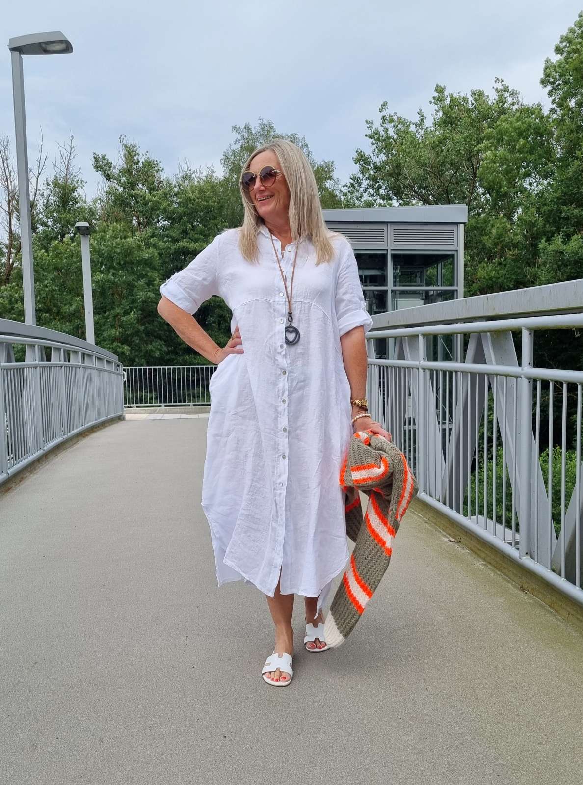 LINEN DESS WILMA WEISS 34-42 Made in Italy Leinen Kleid Long Bluse Mantel LINEN DESS WILMA WEISS 34-42 Made in Italy Leinen Kleid Long Bluse Mantel