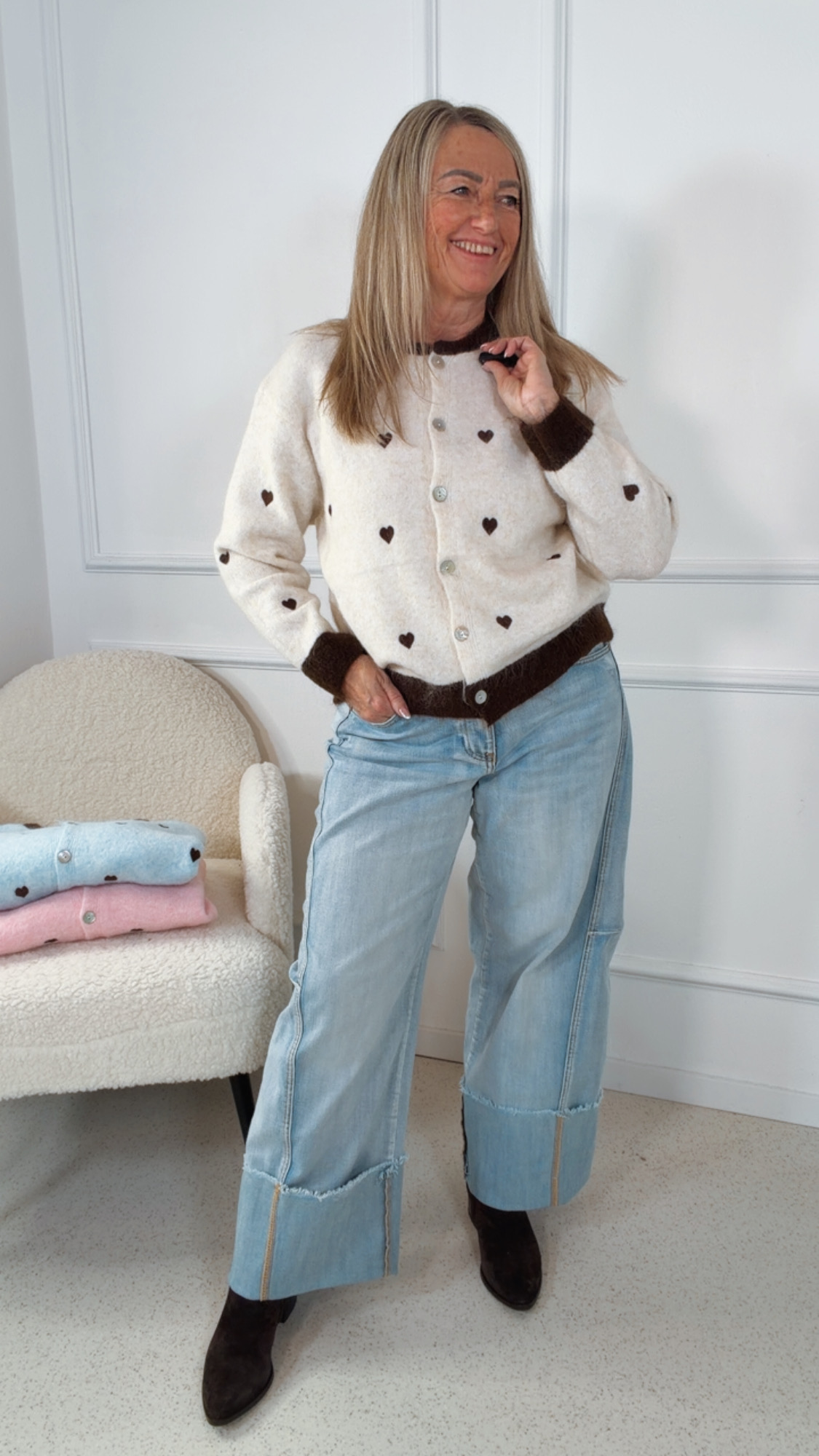 SOFTE STRICKJACKE OLIVIA HEART Italy Style Gr 34-42 Pullover Cardigan