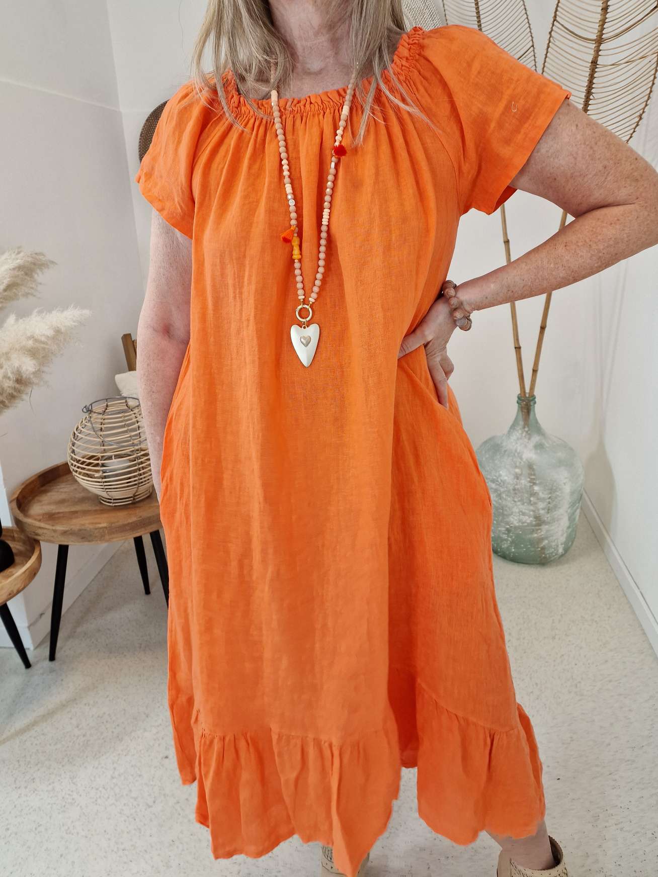 LINEN TUNIKA DRESS LUISE ORANGE 34-42 Made in Italy Leinen Kleid Leinenkleid Linendress LINEN TUNIKA DRESS LUISE ORANGE 34-42 Made in Italy Leinen Kleid Leinenkleid Linendress