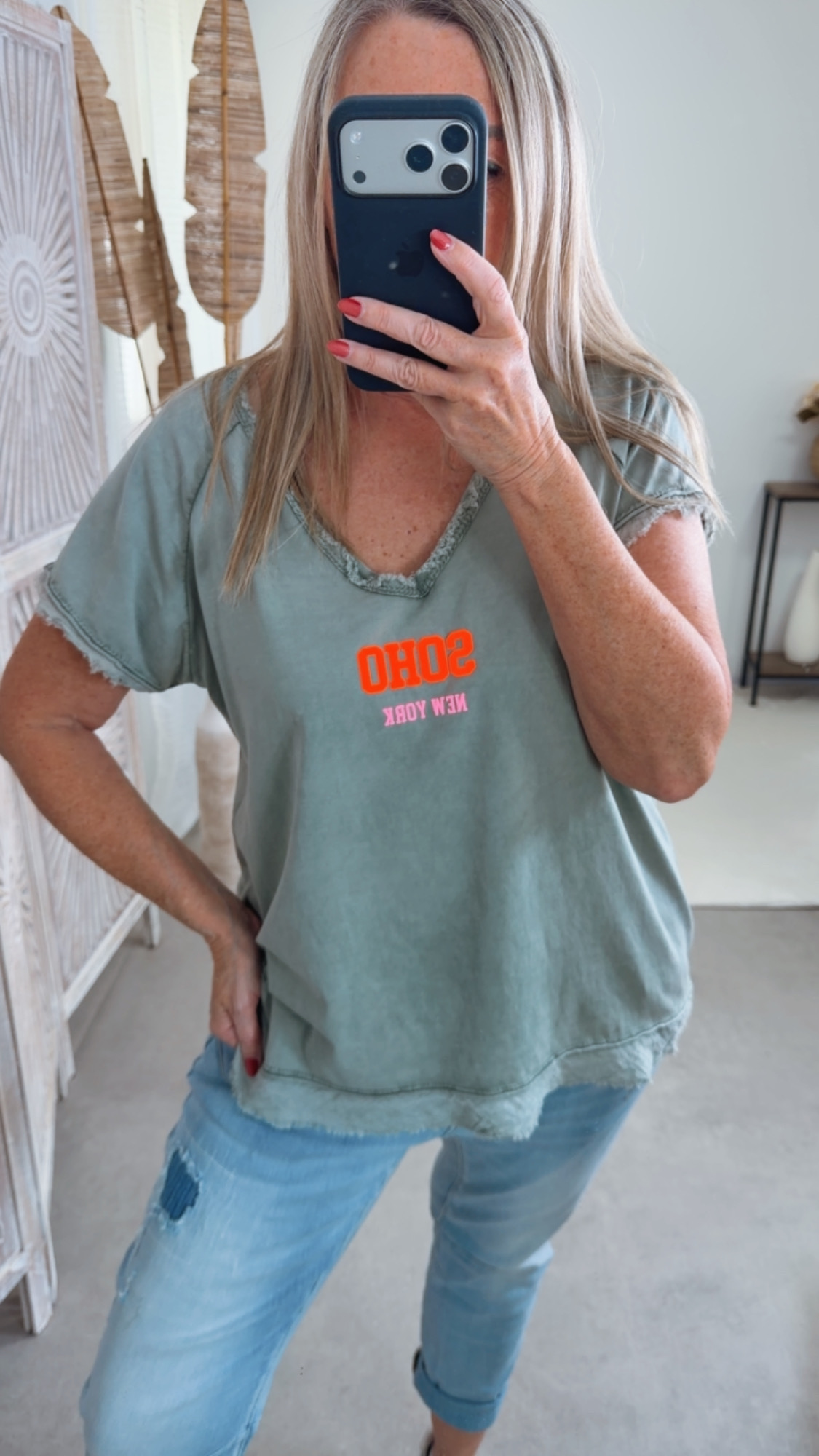 Basic T-Shirt „Marie Soho New York“ – Made in Italy 🌸 Größe 34 bis 42