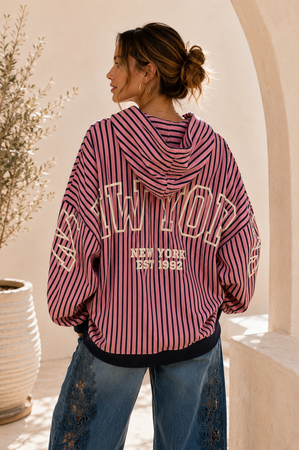 Hoodie Evania – New York Vibes im Streifen-Look Made in Italy 34-42/44