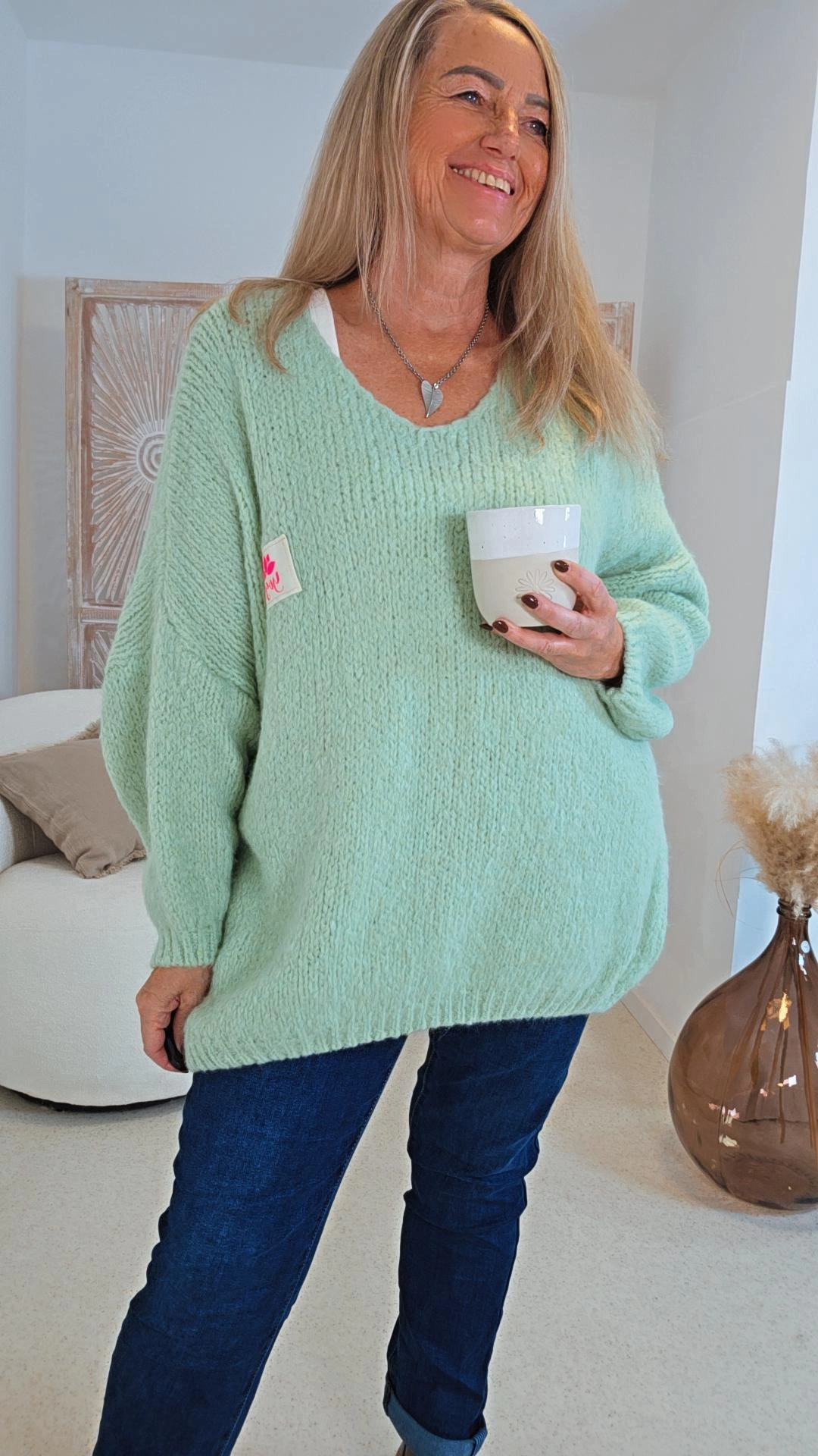 LÄSSIGER YOGA-STRICK-PULLOVER SIMONE 34-44/46 Made in Italy 
