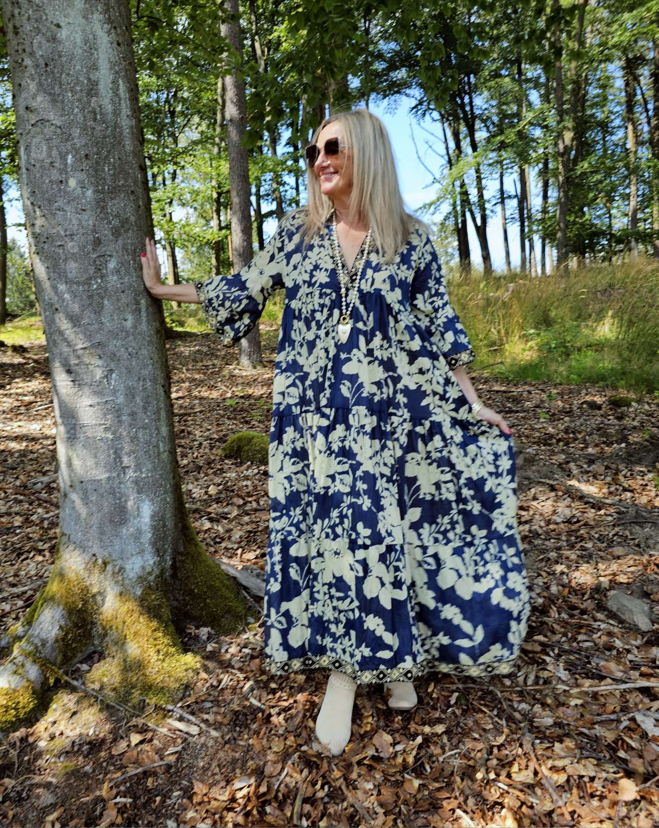 TUNIKA KLEID NASHVILLE BLAU 34-42 Italy Style langes Sommerkleid DRESS