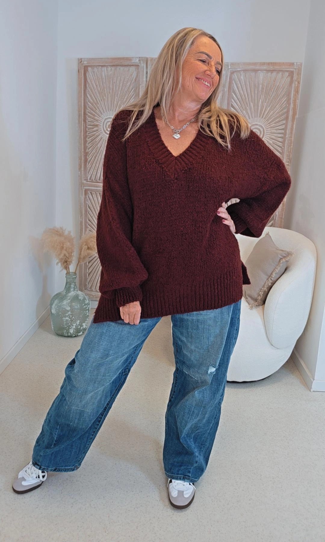 KNIT SWEATER ILANA Strickpullover Made in Italy 34-44 V-Ausschnitt