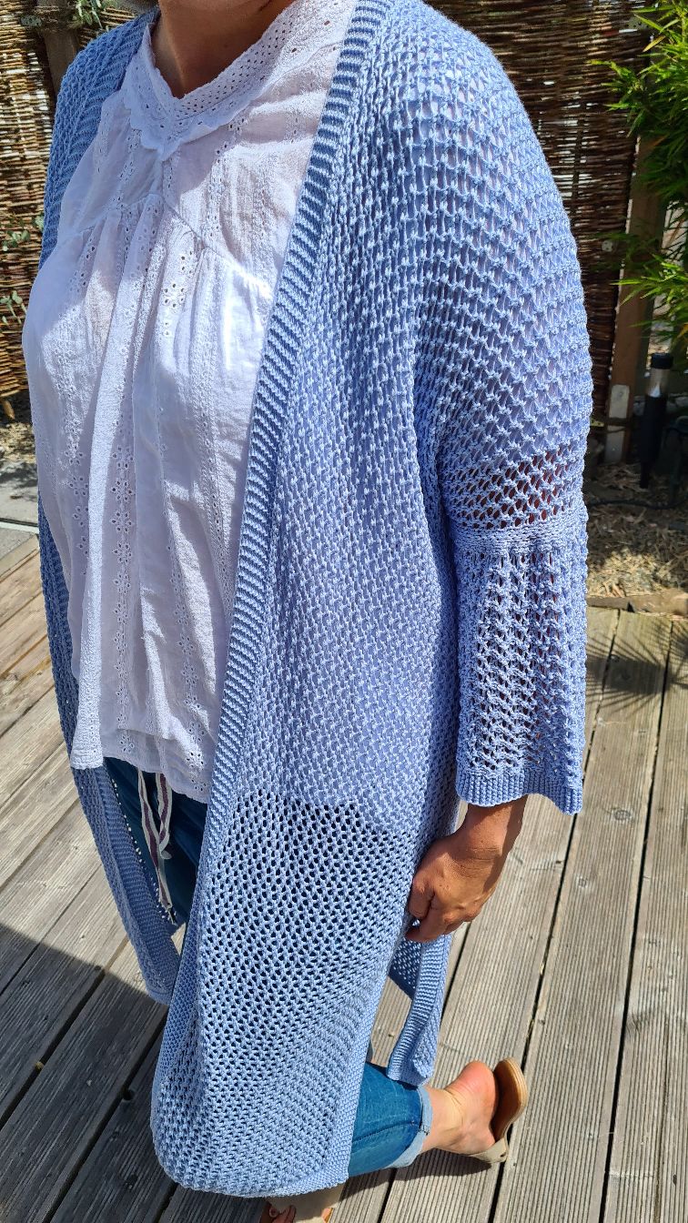 HÄKEL CARDIGAN VALENTINA HELLBLAU Strick Jacke Mantel Made in Italy 34-42 HÄKEL CARDIGAN VALENTINA HELLBLAU Strick Jacke Mantel Made in Italy 34-42