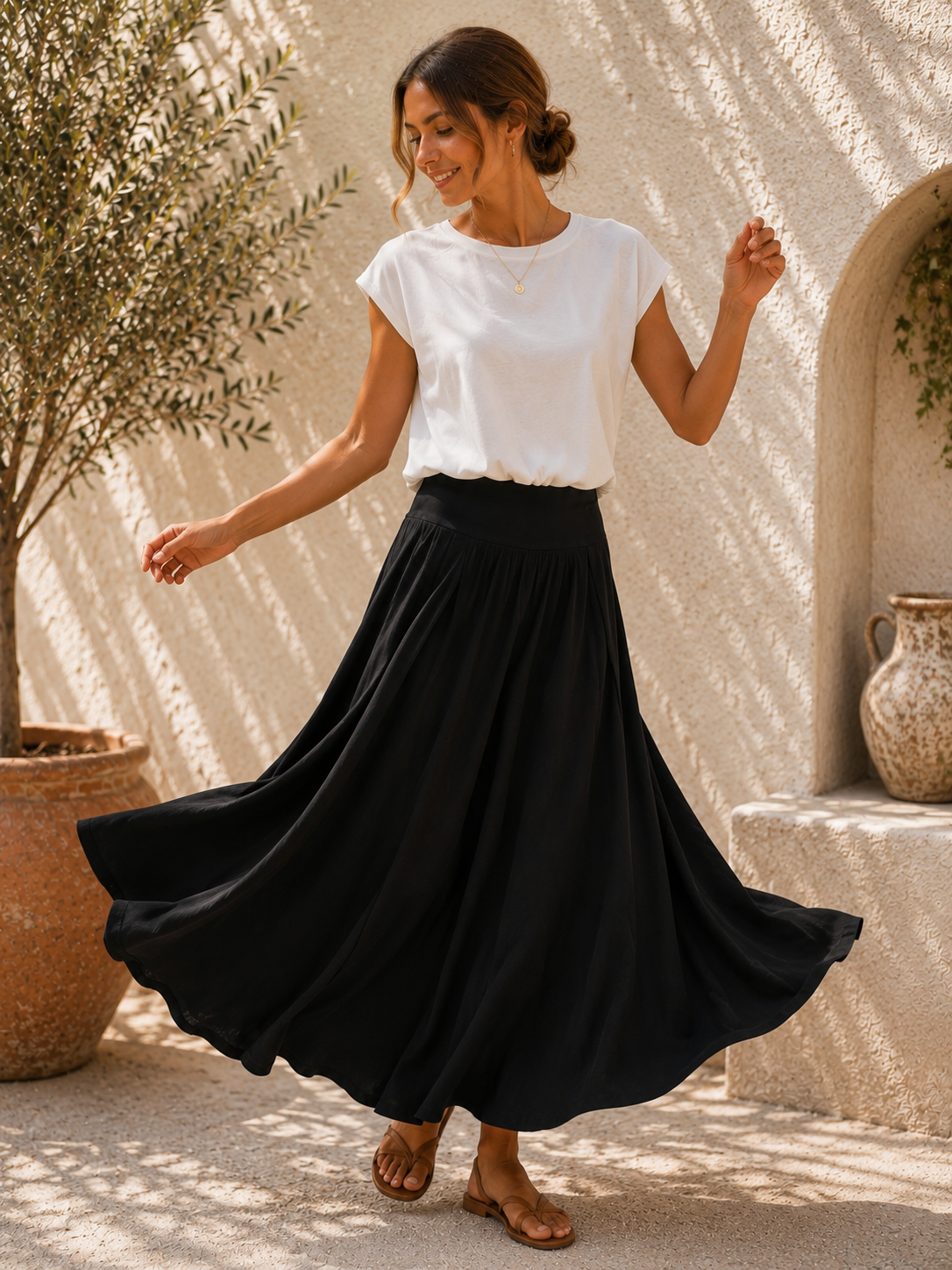 Basic T-Shirt Annalisa mit Gummibund Uni Made in Italy 34-40/42