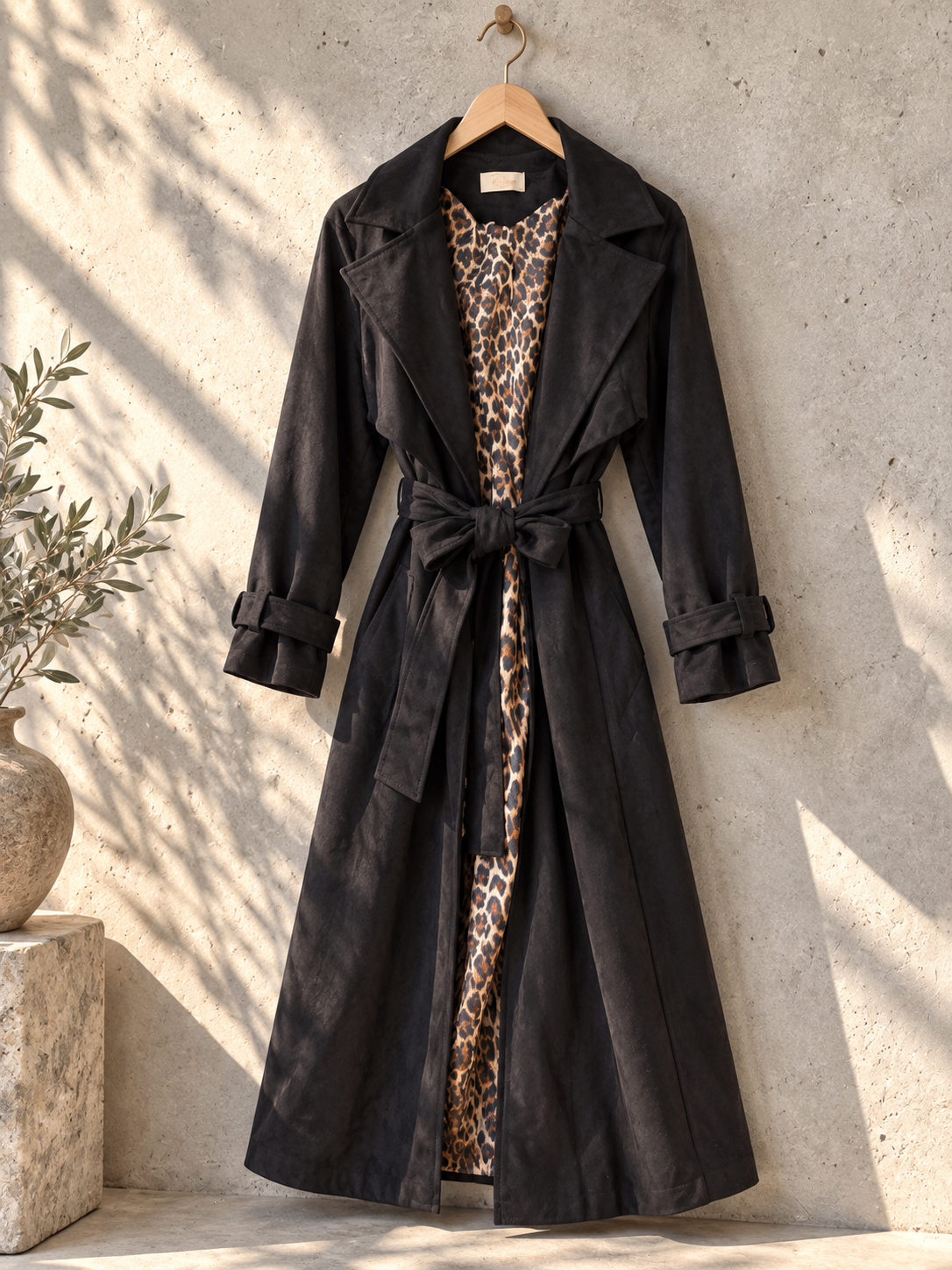 Tansania – Trenchcoat Mantel in Velourleder-Optik mit Leo-Futter | Made in Italy