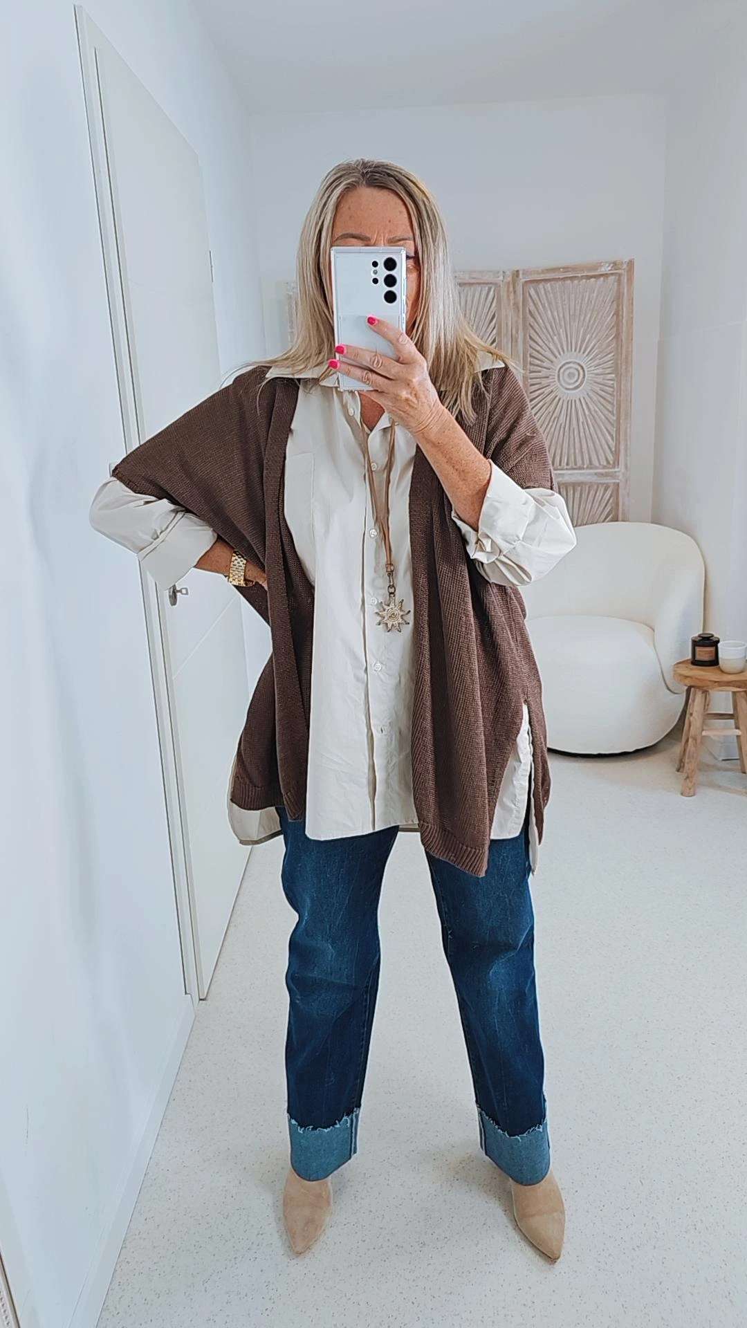 EDLE STRICKJACKE TINI BRAUN Made in Italy 34 - 42 Ärmellos Cardigan TENSIONE IN EDLE STRICKJACKE TINI BRAUN Made in Italy 34 - 42 Ärmellos Cardigan TENSIONE IN