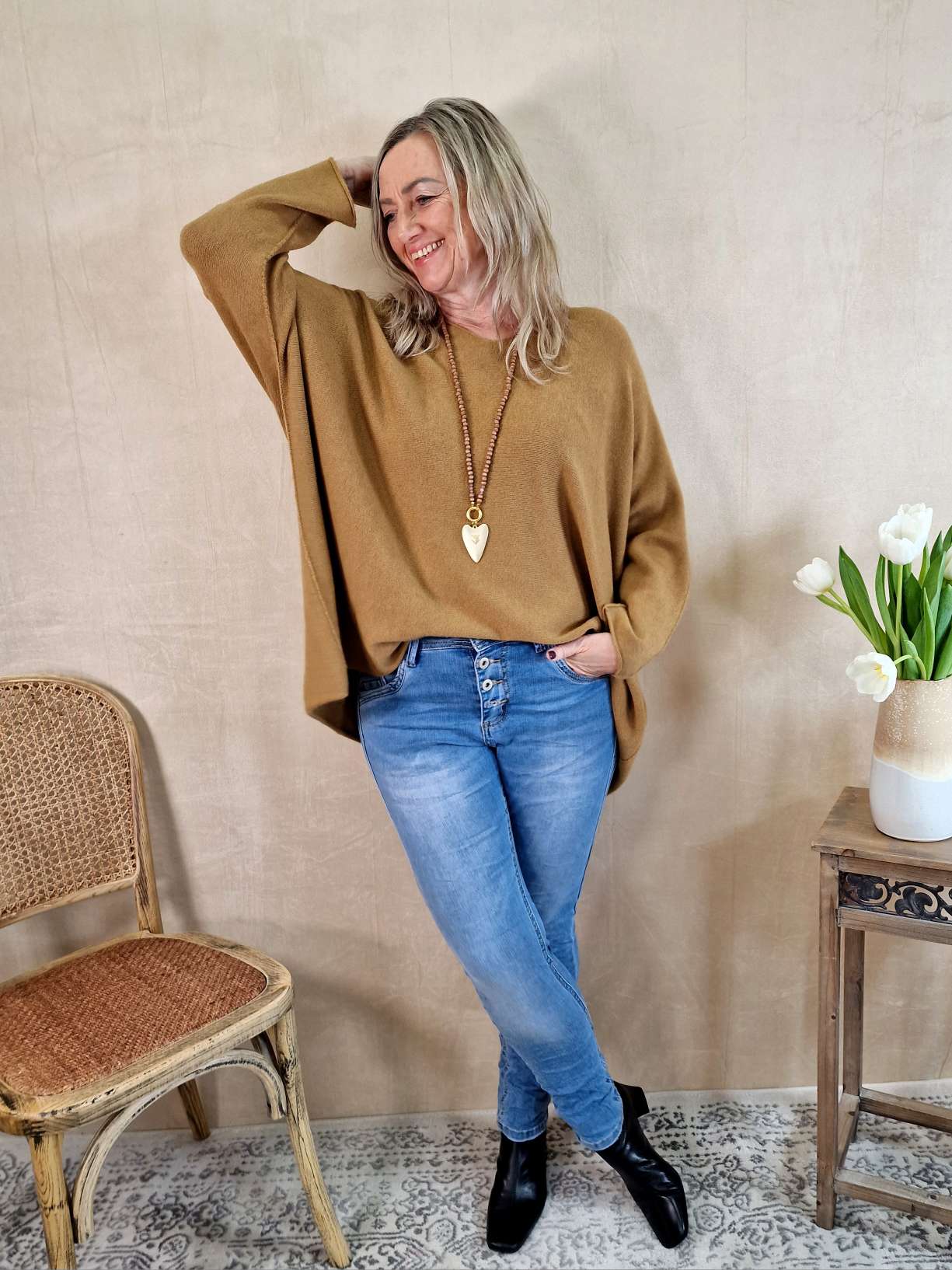 LIGHT KNIT SWEATER MARION CAMEL 34-42/44 Made in Italy Strickpullover Longsleeve LIGHT KNIT SWEATER MARION CAMEL 34-42/44 Made in Italy Strickpullover Longsleeve