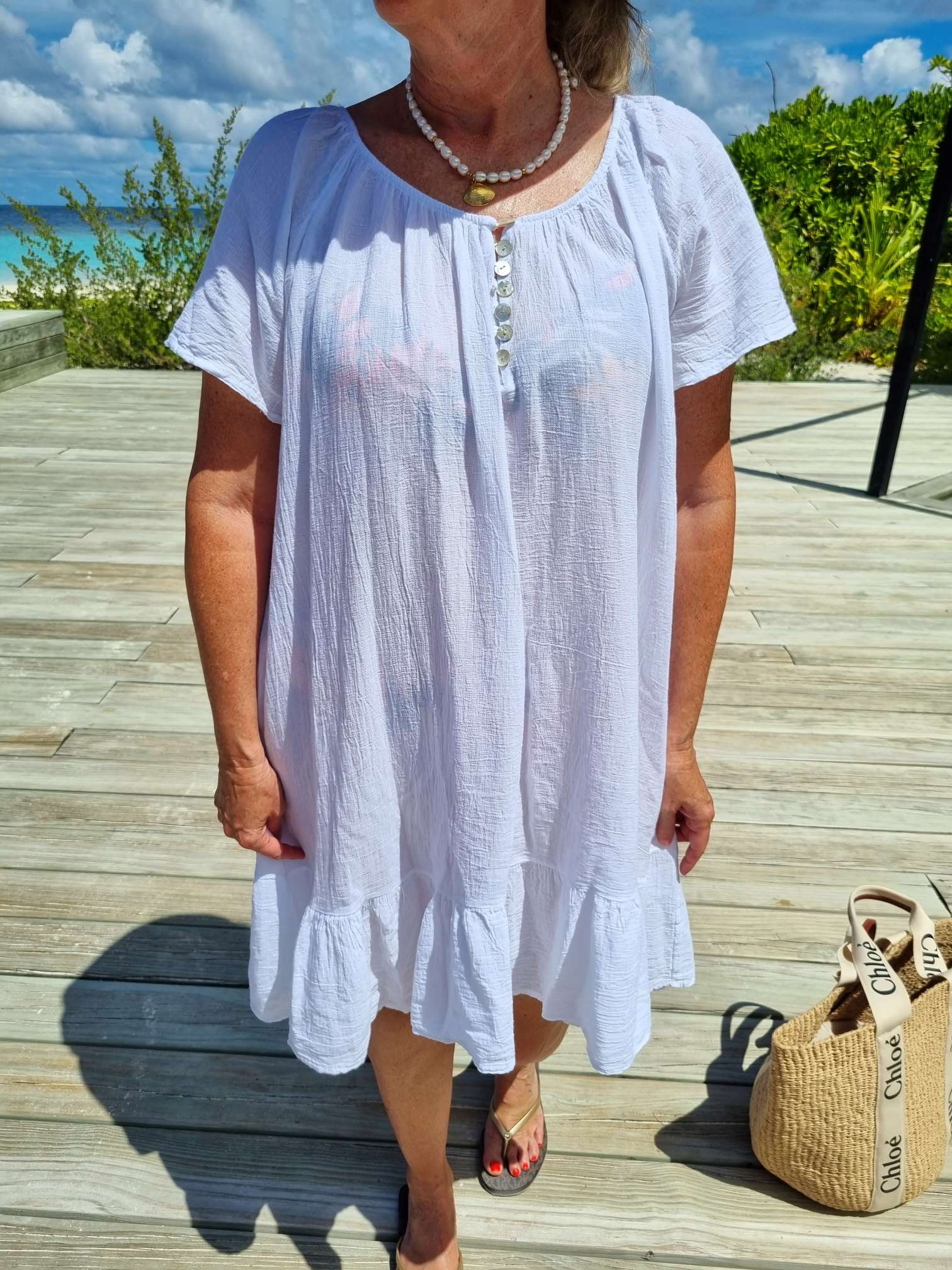 MIDI DRESS CAPRI WEISS 34-42 Made in Italy kurzesTunika Kleid Oversize Longbluse Sommerkleid