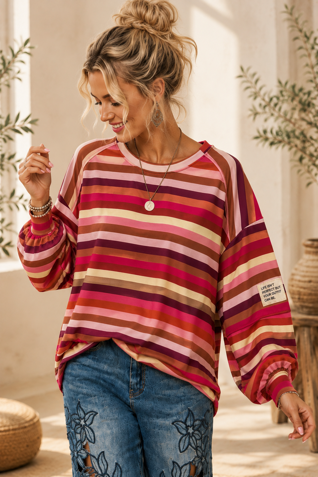 Sweatshirt „Ottavia“ – Streifen-Look | Made in Italy | passend bis ca. Gr. 42/44