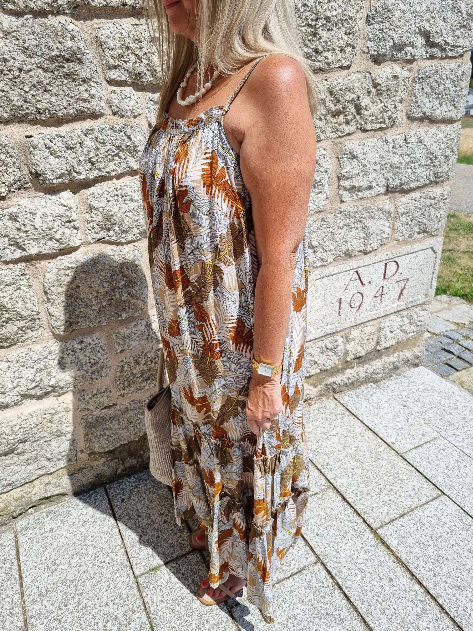 SPAGHETTI DRESS CARMEN NATUR 36-42 Italy Style Maxi Kleid Sommer Strandkleid LEAVES Italy Style SPAGHETTI DRESS CARMEN NATUR 36-42 Italy Style Maxi Kleid Sommer Strandkleid LEAVES Italy Style