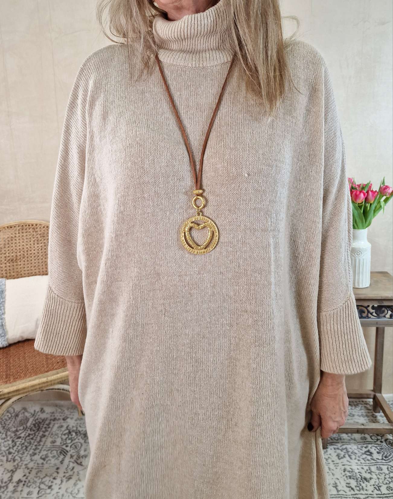 CASHMERE DRESS STELLA CREME 34-44 Made in Italy Strick Kleid Long Pullover CASHMERE DRESS STELLA CREME 34-44 Made in Italy Strick Kleid Long Pullover