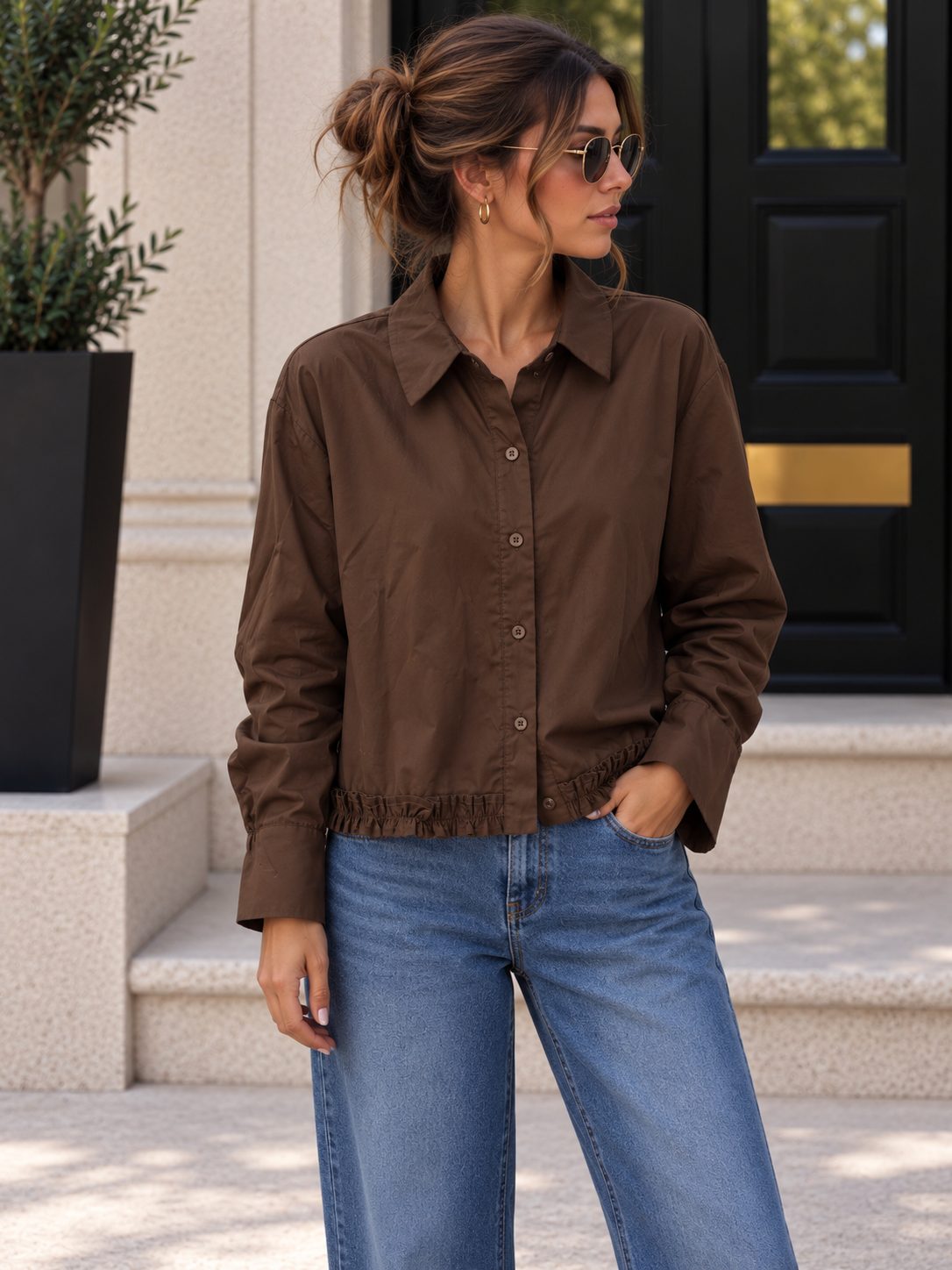 Baumwollbluse mit Rüschen I B0052 I Made in Italy 34-40