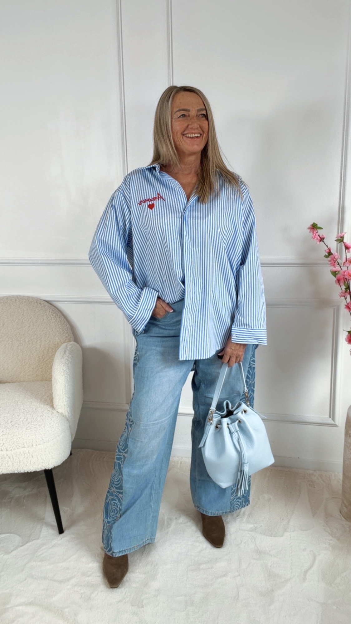 Bluse Almeria Amore Streifenlook 34-42 Made in Italy