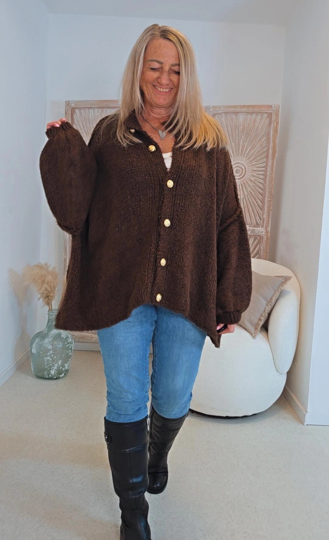 OVERSIZE STRICK-CARDIGAN MALI Made in Italy 34 - 50 