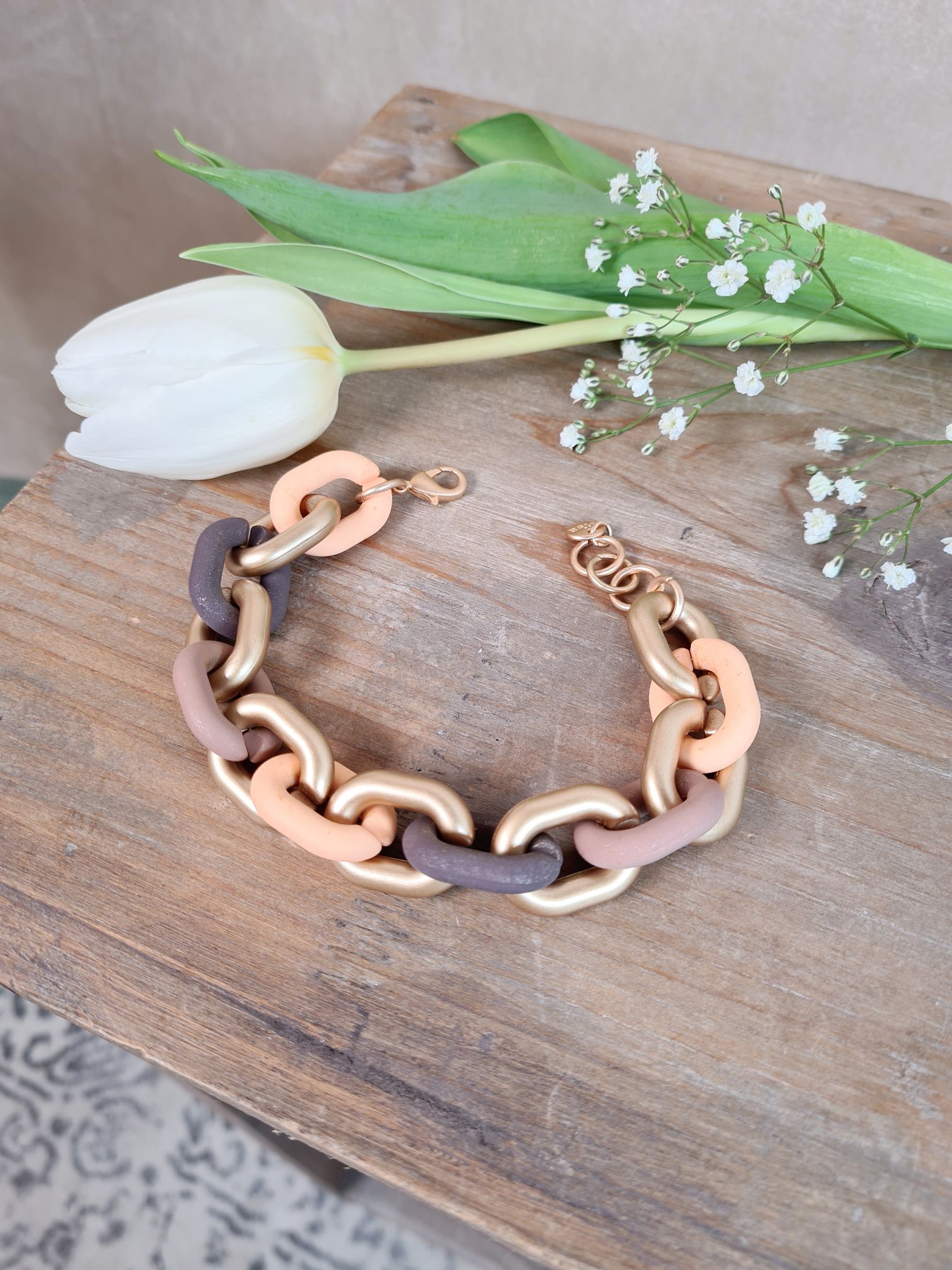 ARMBAND BRACELET BLENDED MATT LACHS Metall Resin Goldfarbig