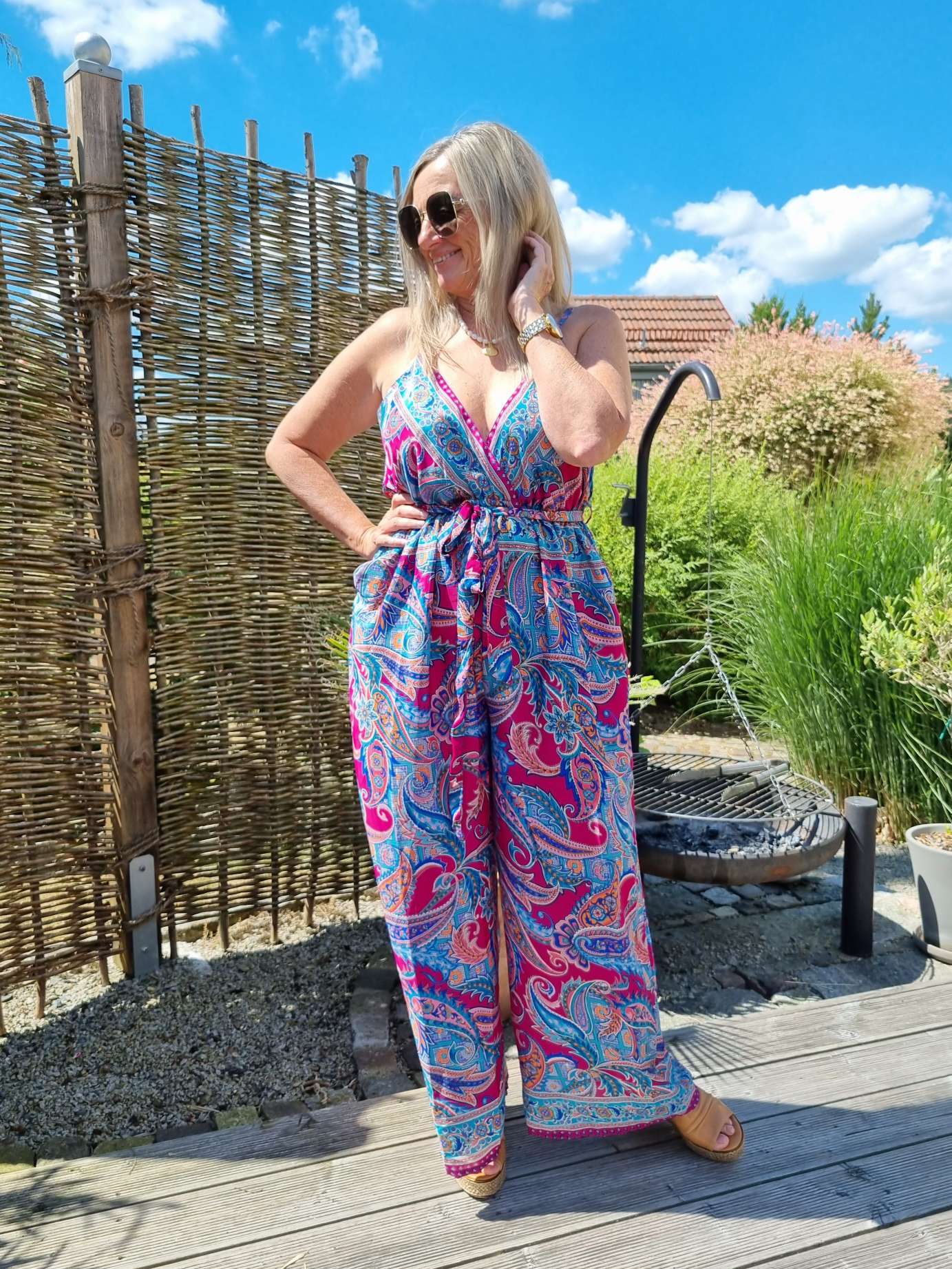 SILK JUMPSUIT MALEDIVE BLAU PINK 1297 34-42 Boho Bohemian Overall Seide SILK JUMPSUIT MALEDIVE BLAU PINK 1297 34-42 Boho Bohemian Overall Seide