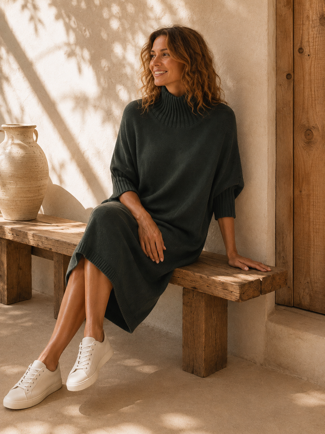 Strickkleid mit Stehkragen Uni I NO.SK0018 I Made in Italy 34-44