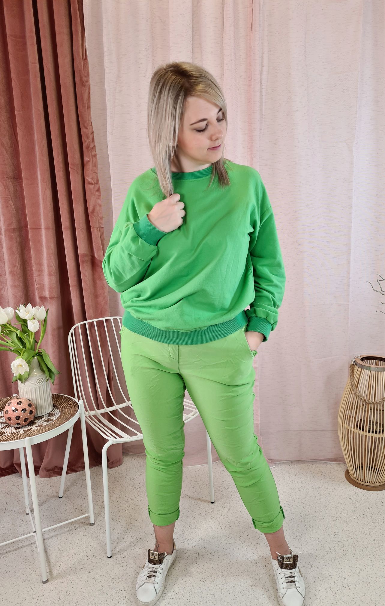 BASIC LONGSLEEVE SHIRT CORINNA GRÜN 34-42 Made in Italy Langarm Pullover
