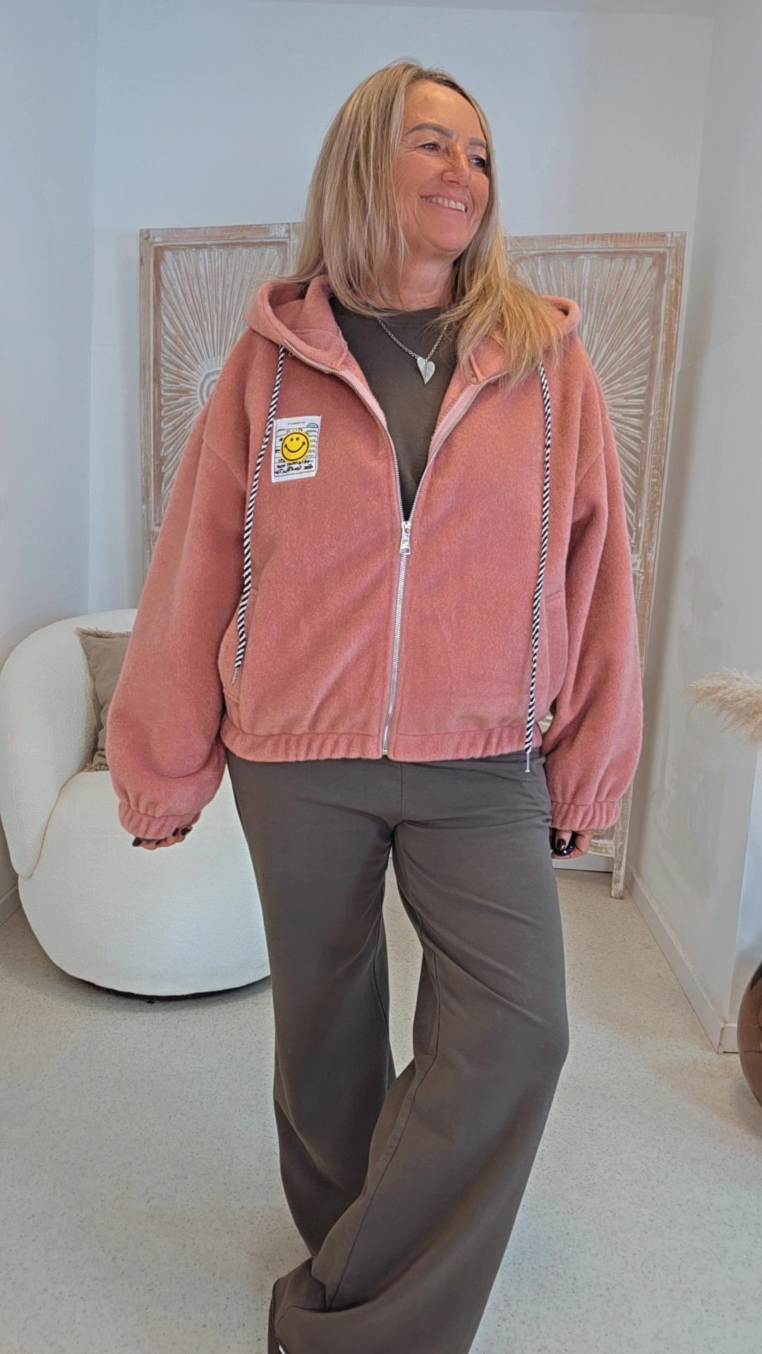 KAPUZENJACKE MICHAELA mit Reißverschluss & Smile Patch 34-44 Made in Italy 