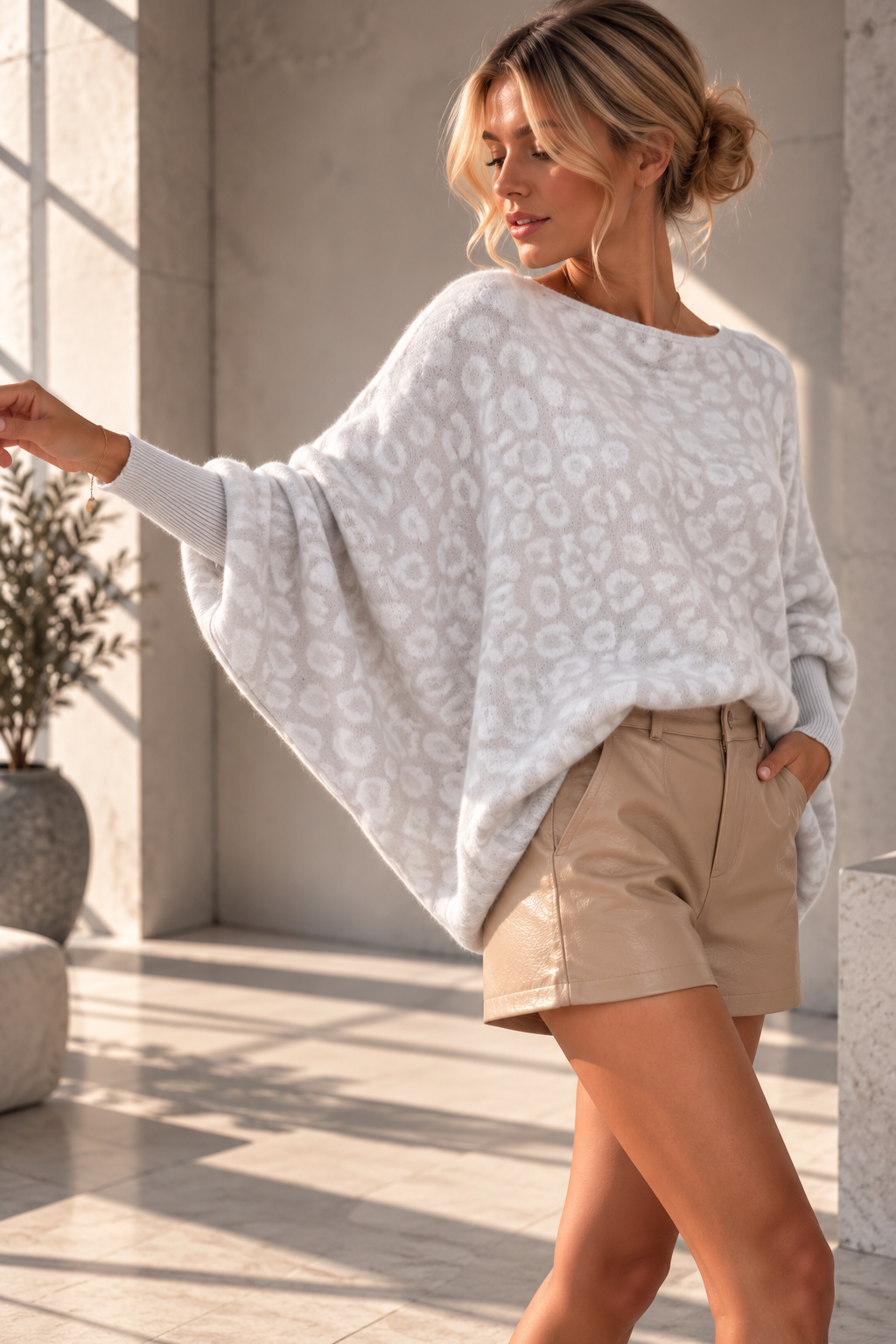 LÄSSIGER LEO-STRICKPULLOVER DAVINA Fledermaus-Schnitt 34-48 Made in Italy