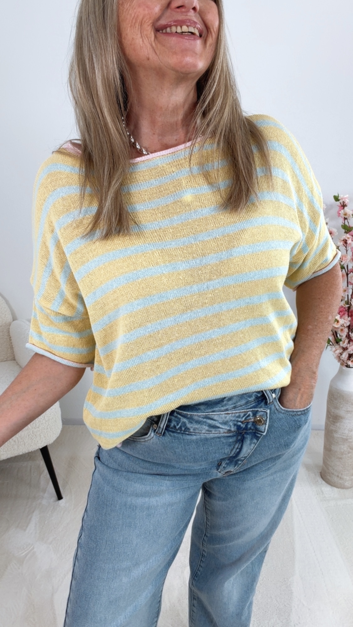 🌊☀️ Strickshirt „Thassos“  Sommerstrick Made in Italy 36 - 42 Pullover Strickpullover Streifen