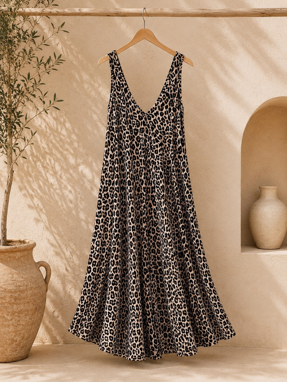 🐆 Kleid Simba lang – Made in Italy 🇮🇹 – Made in Italy  Trendiges Leo-Kleid mit Taschen | Passend bis Größe 42/44