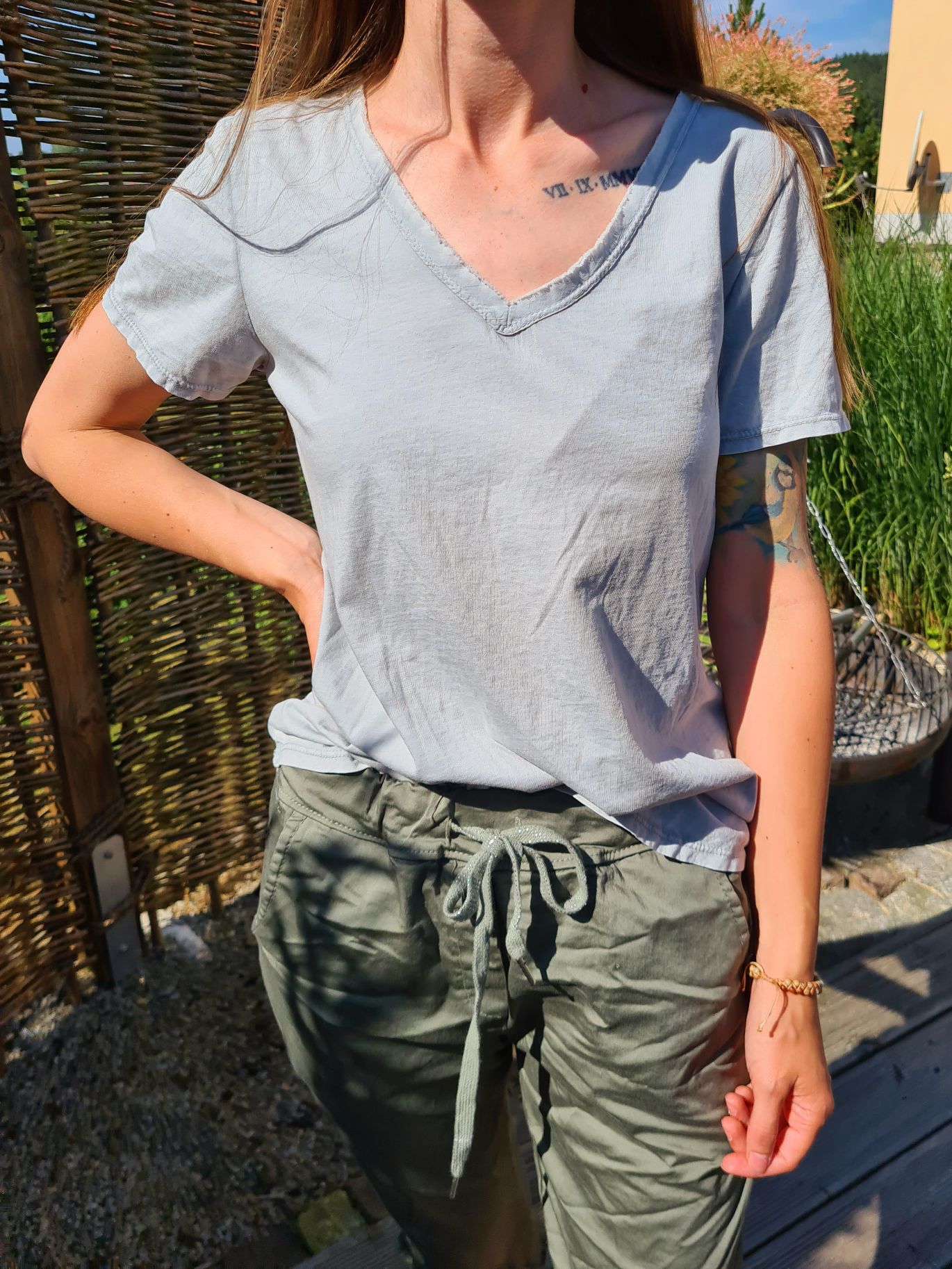 T-SHIRT BLANCO HELLGRAU 34-38/40 Made in Italy Basic Shirt Kurzarm Vintage Look T-SHIRT BLANCO HELLGRAU 34-38/40 Made in Italy Basic Shirt Kurzarm Vintage Look