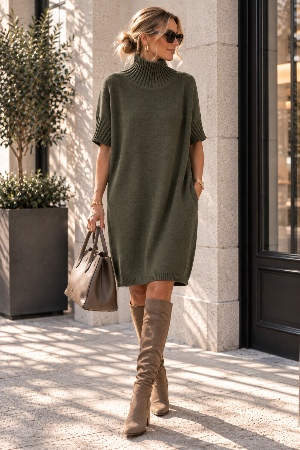 Strickkleid mit Stehkragen Uni SK0018 I Made in Italy 34-44